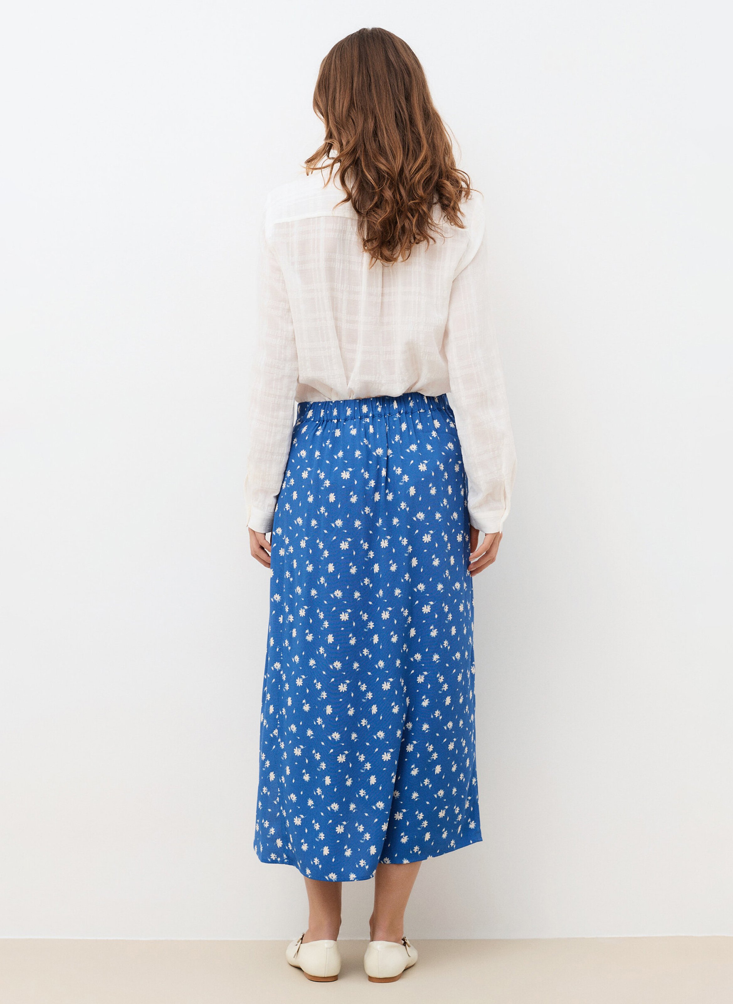 Jupe midi asymétrique à pois CAROLL Bleu