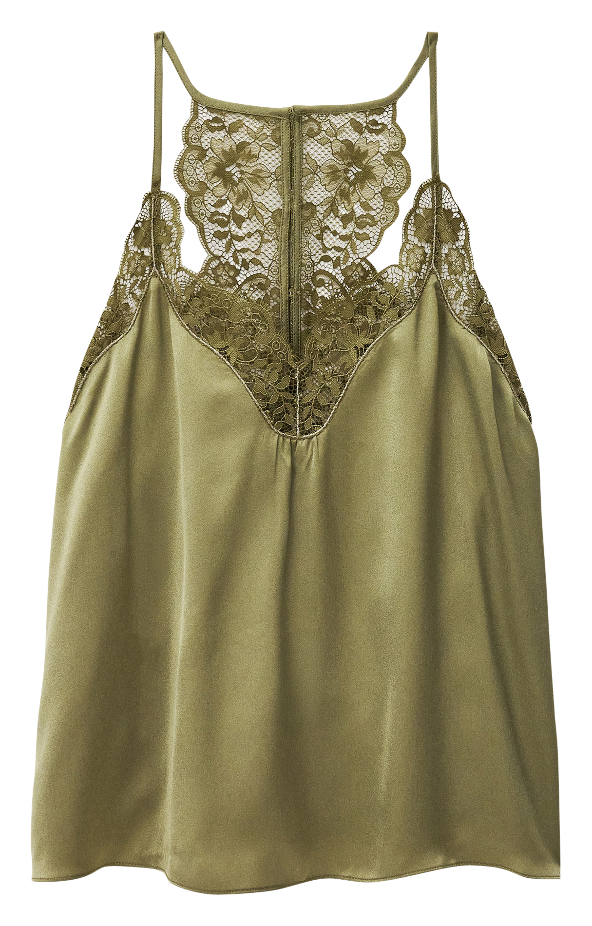 Top sans manches satin à dentelle BA&SH Kaki