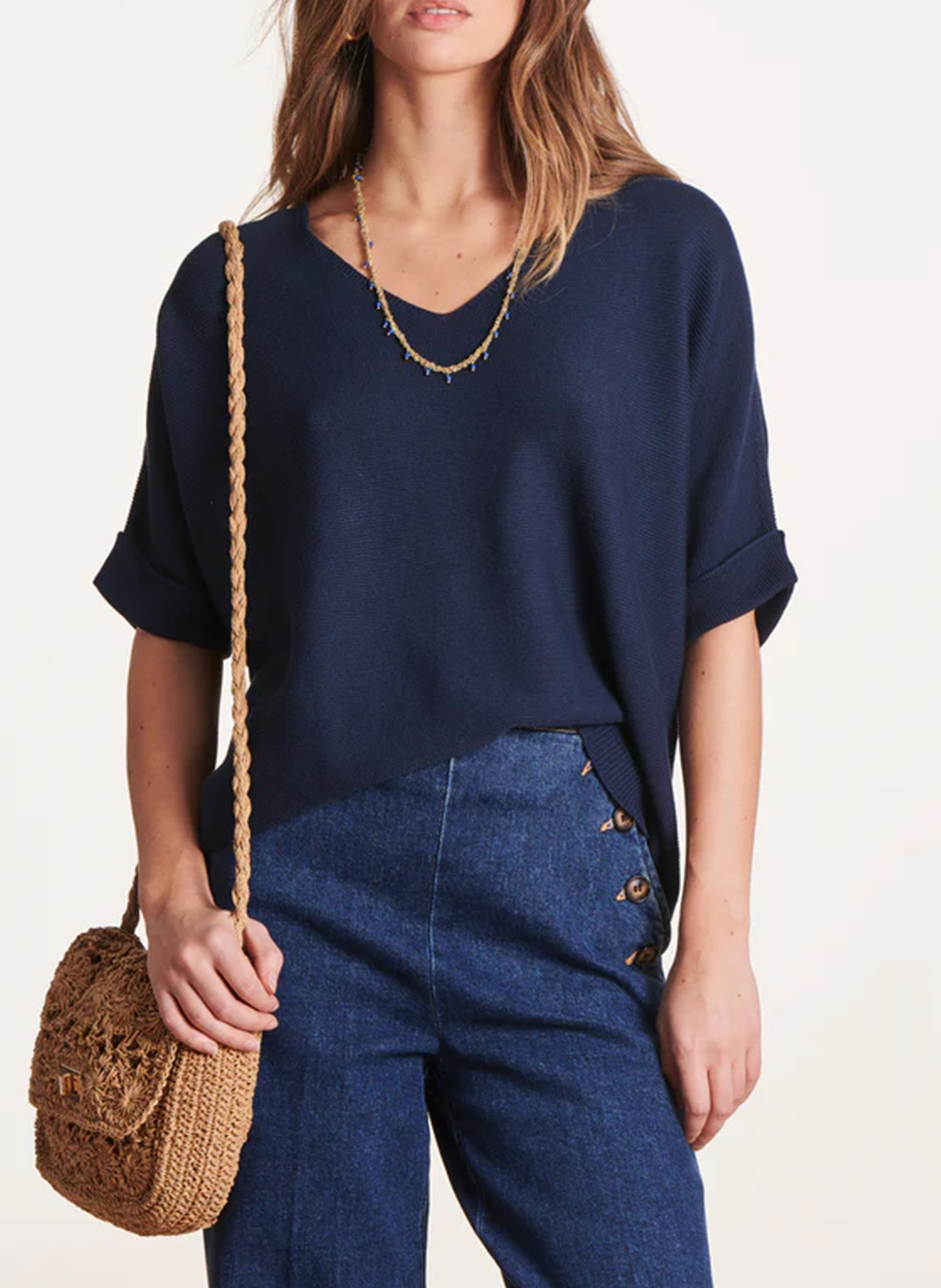 Loose-fit V-neck knit top LA FEE MARABOUTEE Blue
