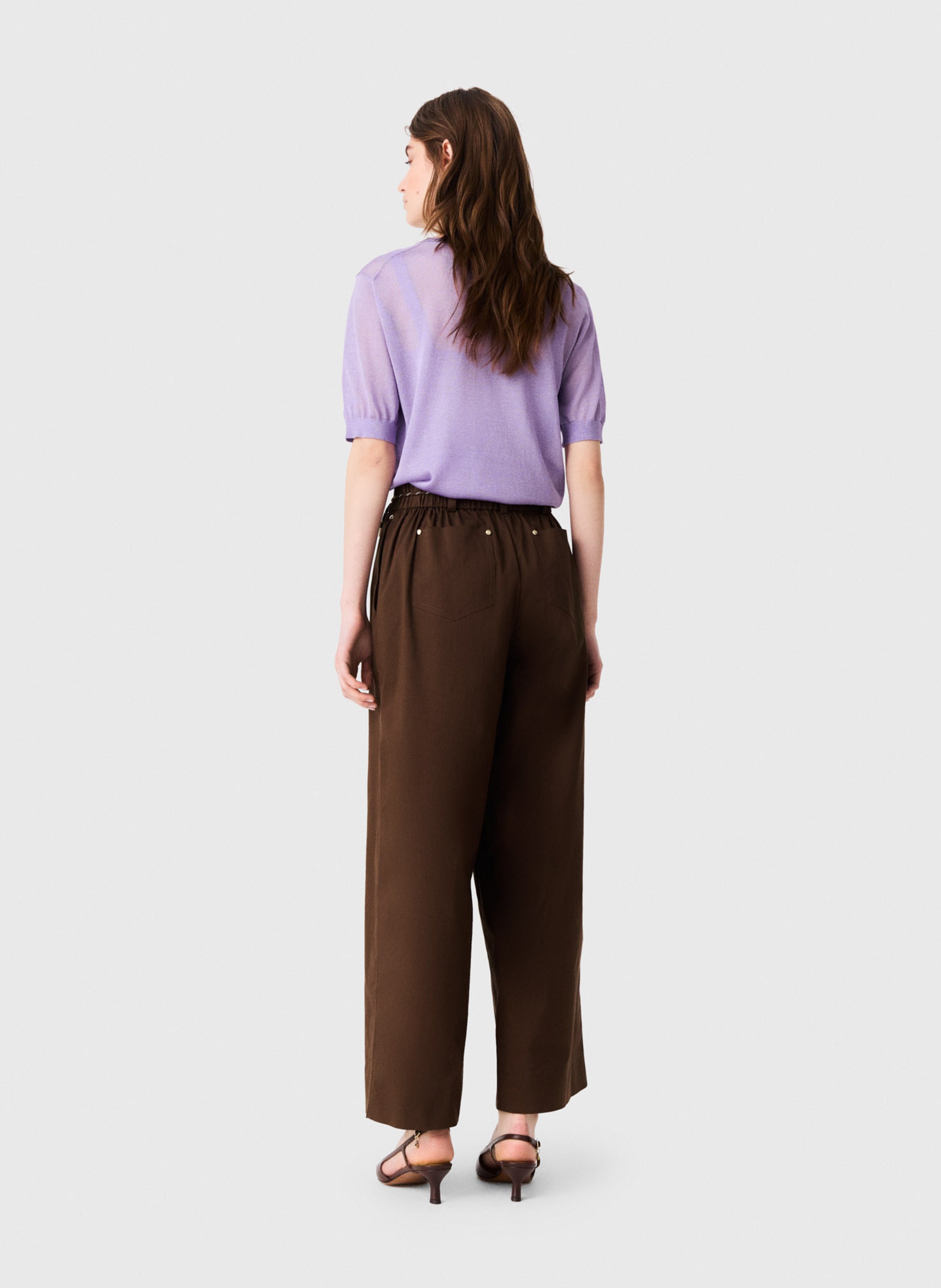 Wide-leg cotton-blend pants MAJE Brown
