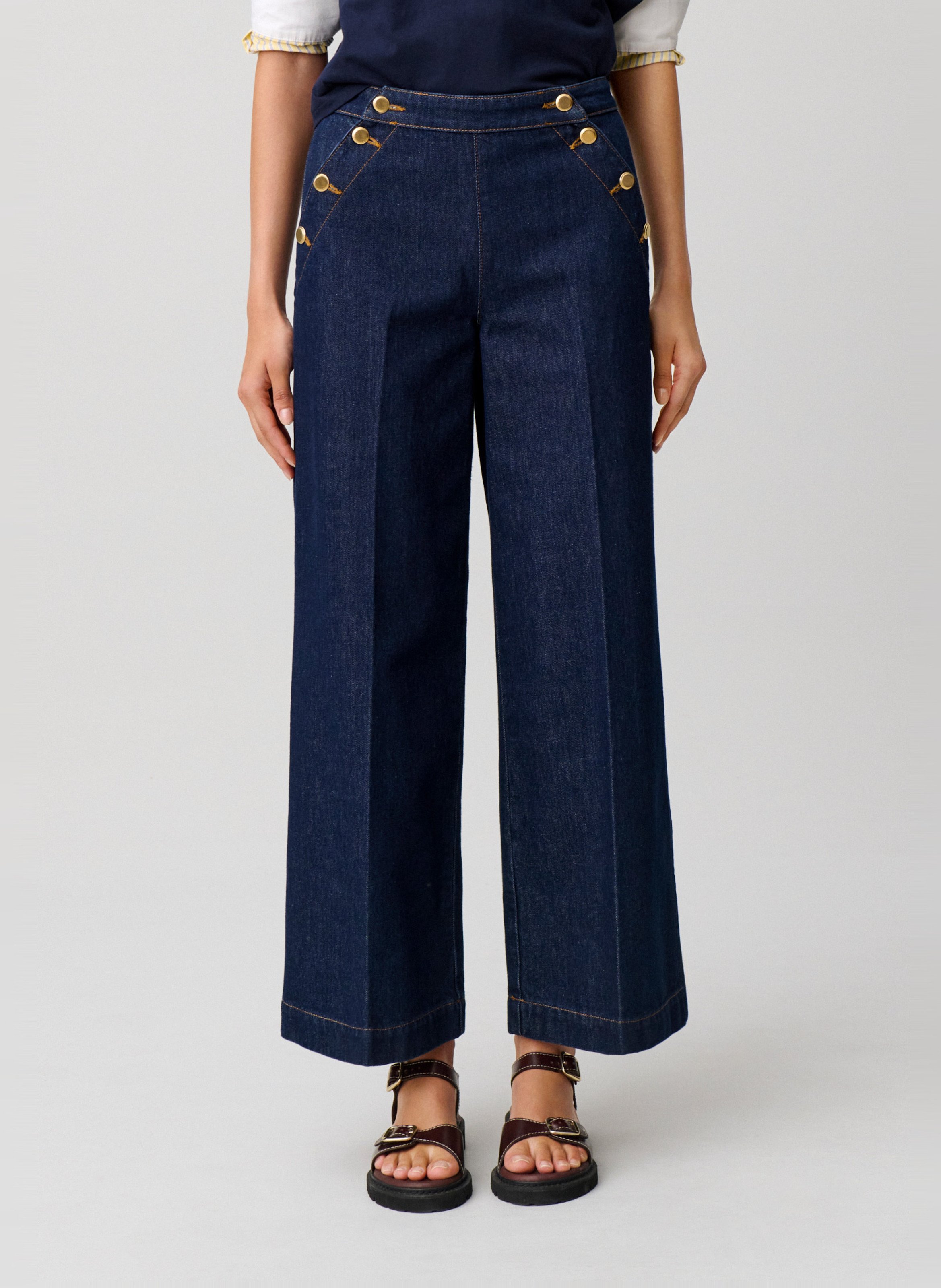 Wide buttoned raw denim jeans CLAUDIE PIERLOT Blue