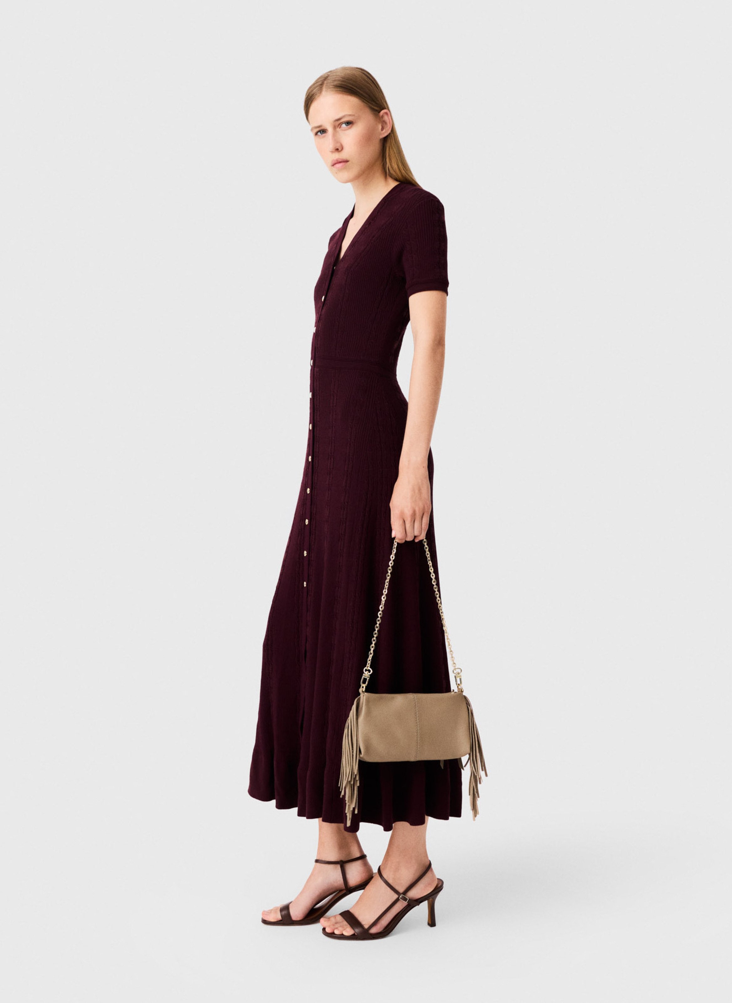 Robe longue évasée en maille MAJE Rouge