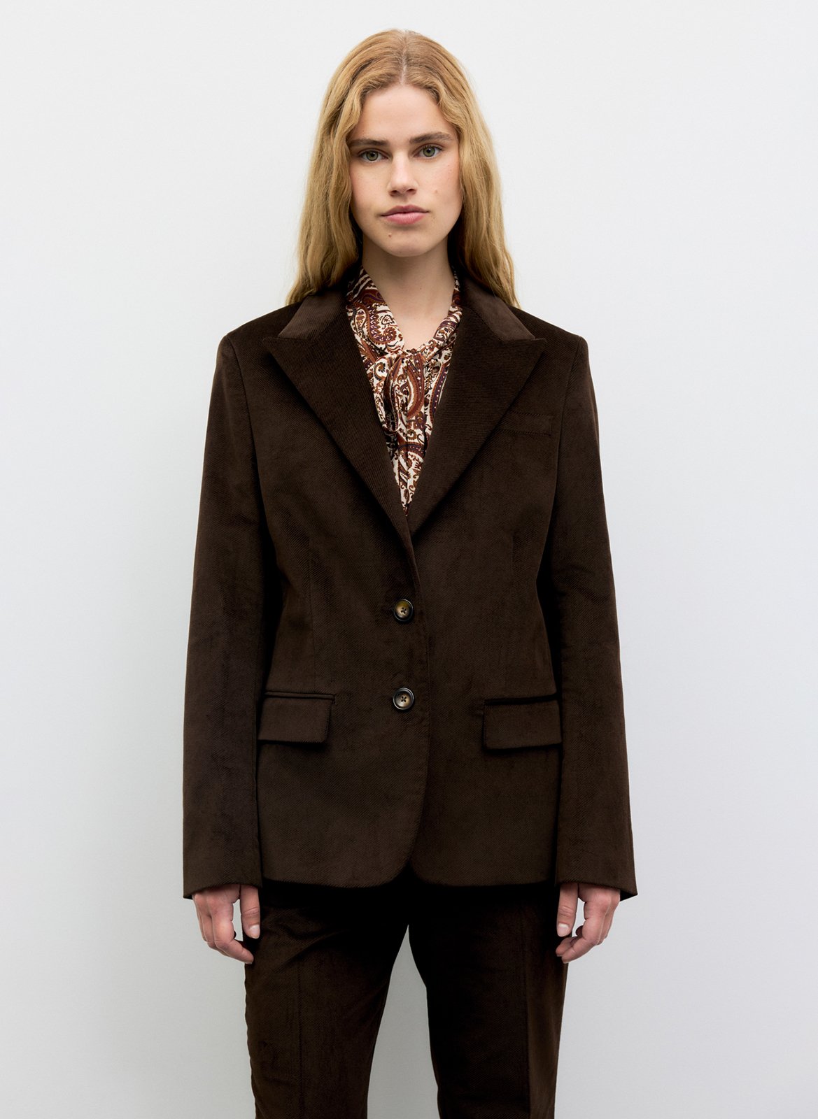 Solid velvet straight blazer. GERARD DAREL Brown