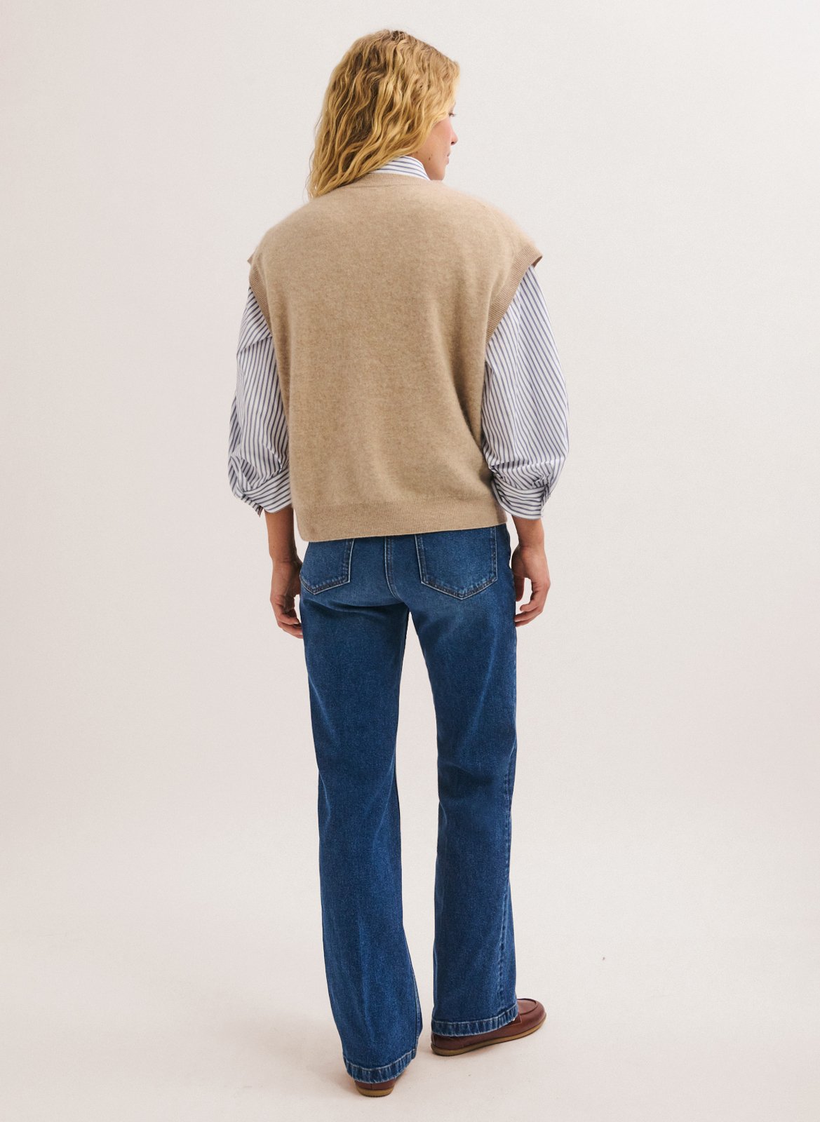 Ärmellose einfarbige Wollpullover PABLO Beige