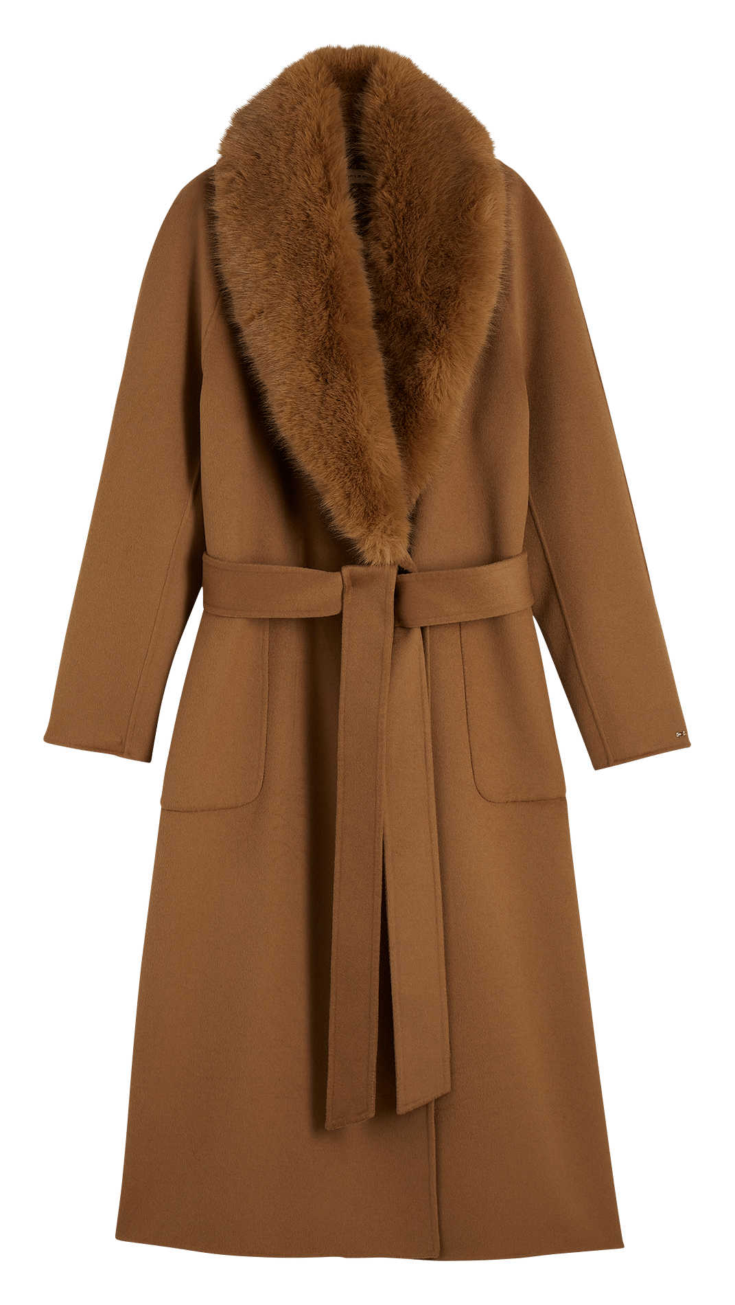 Straight coat with fur collar in mixed wool TOMMY HILFIGER Brown