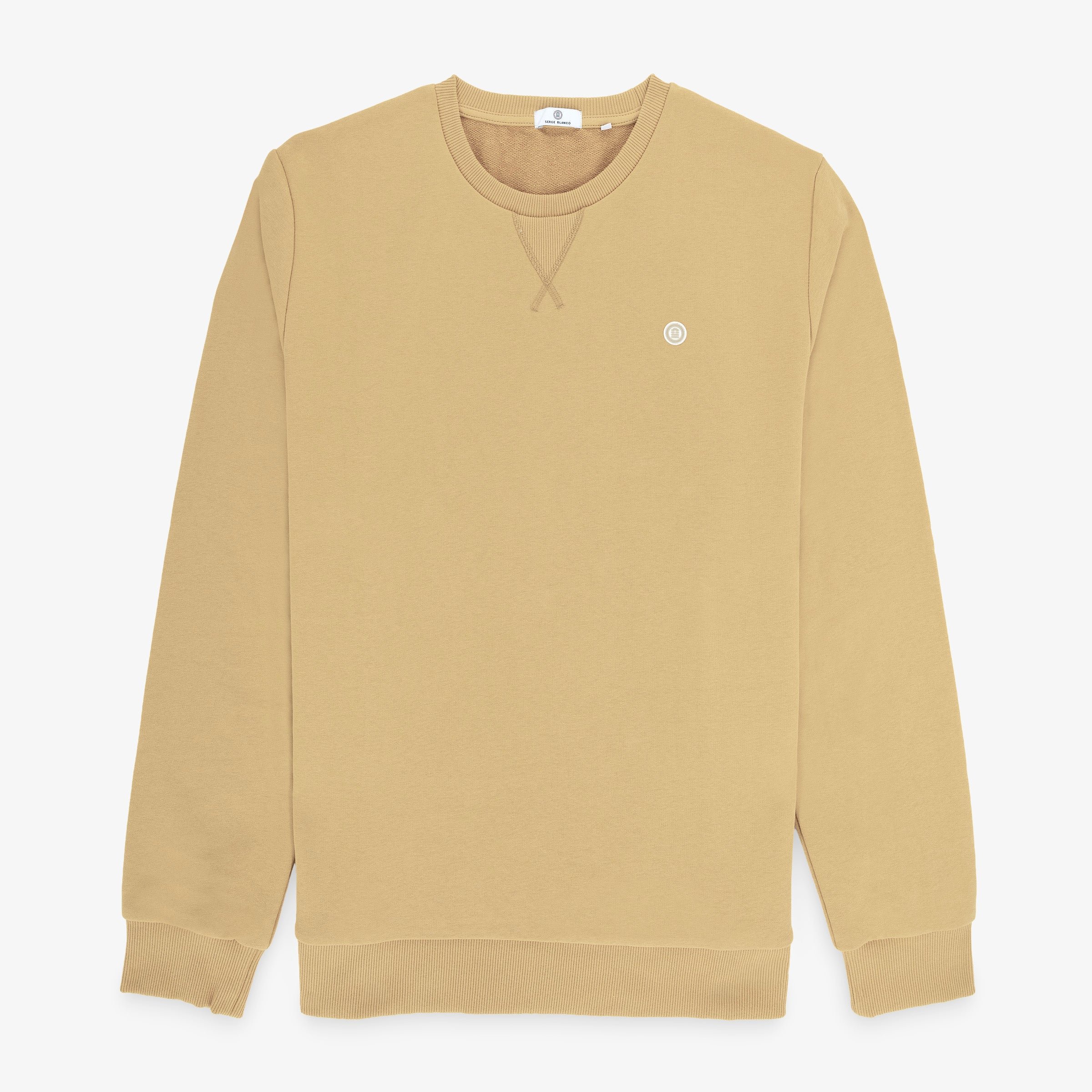 Round neck sweatshirt in cotton fleece. SERGE BLANCO Beige