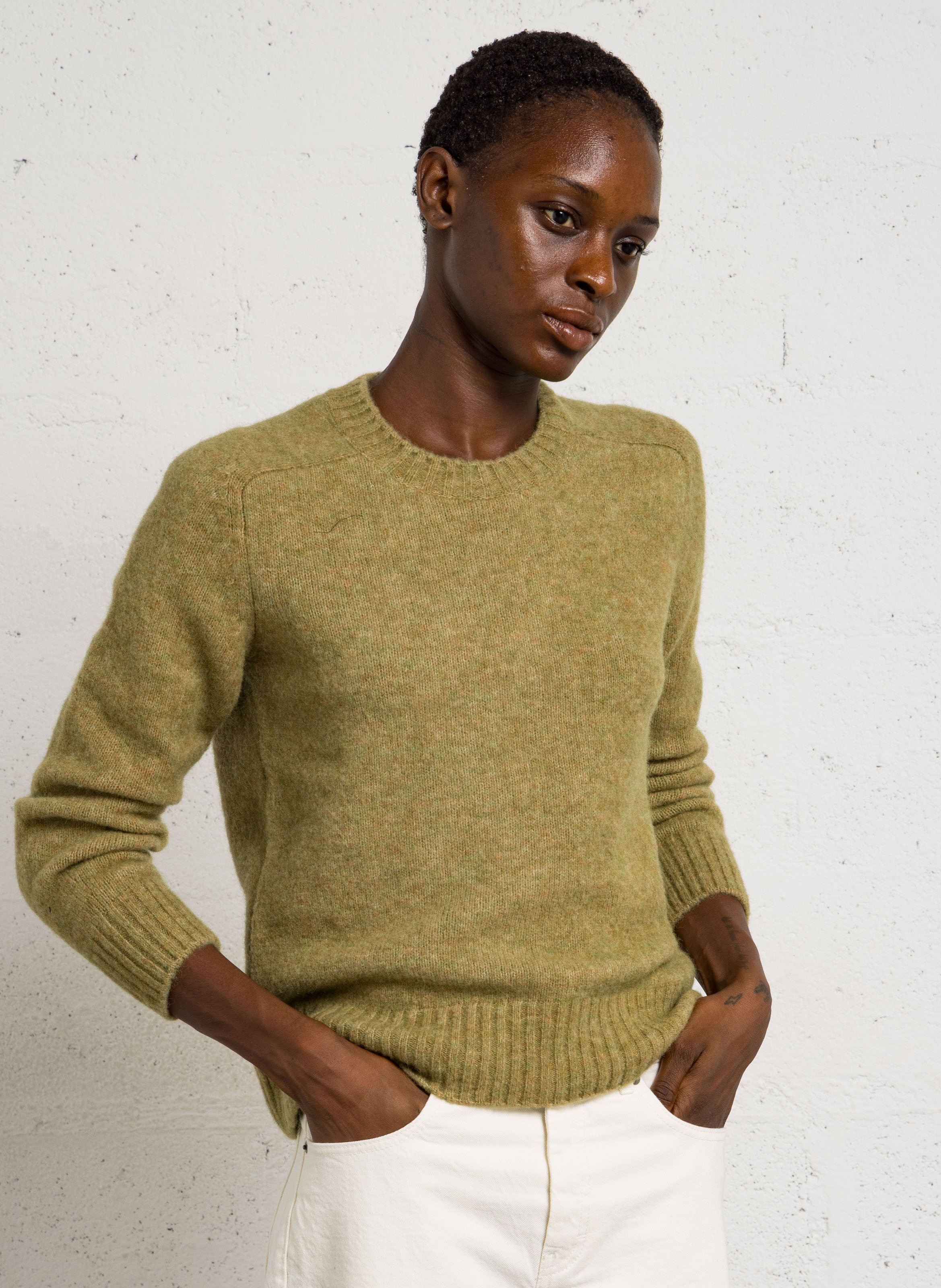 Oversize round-neck knit sweater SOEUR Green