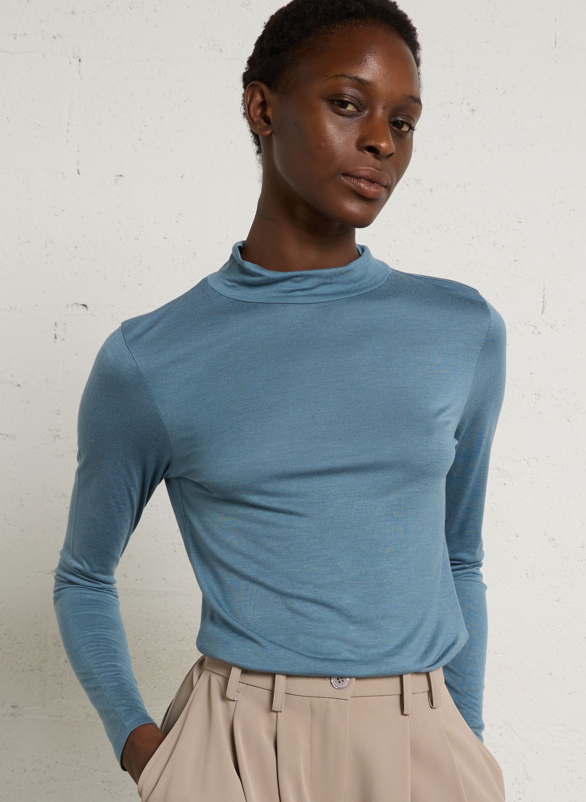 T-shirt manches longues col montant NICE THINGS Bleu