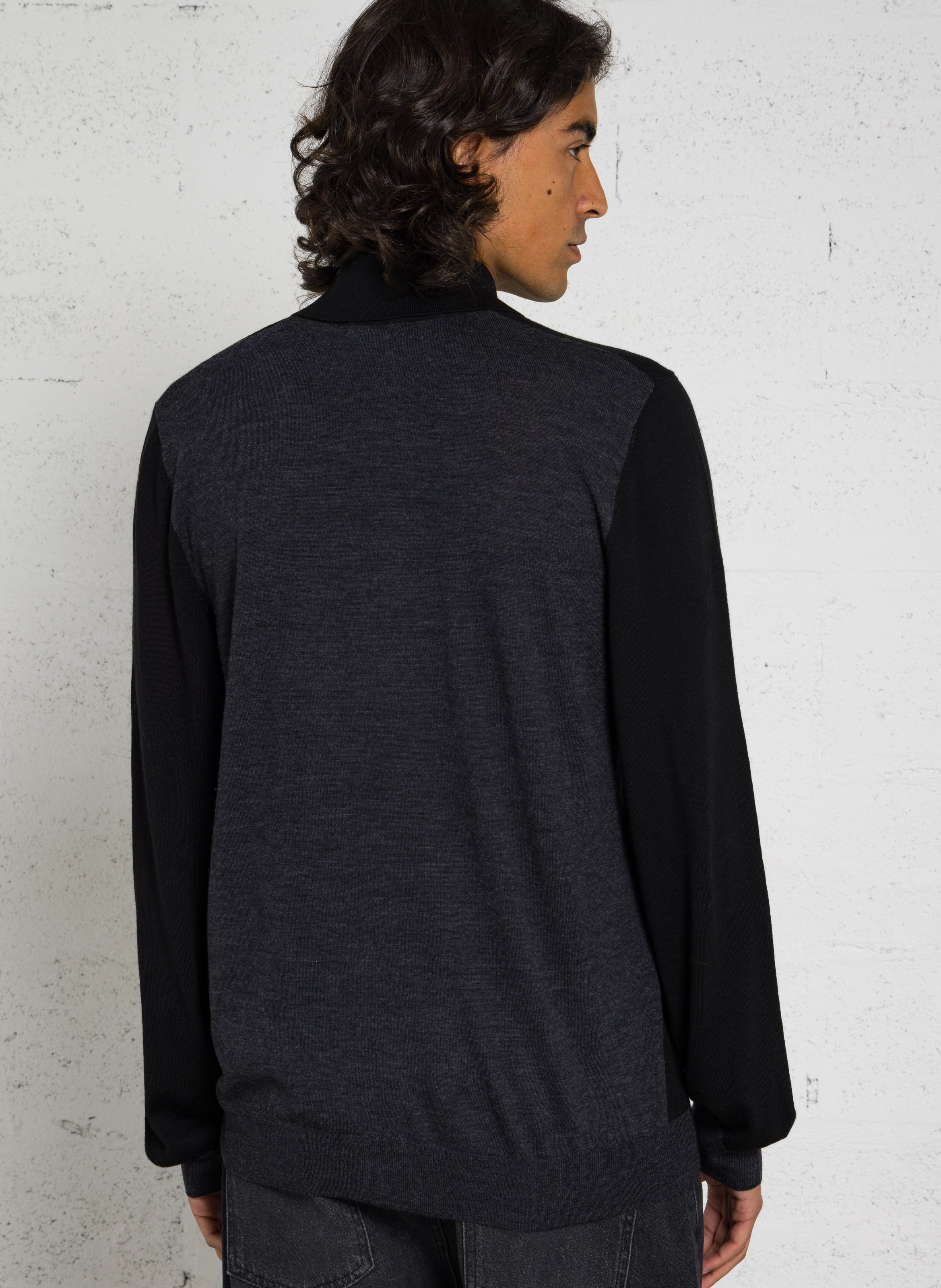 Polo manches longues en laine MAJESTIC FILATURES Noir
