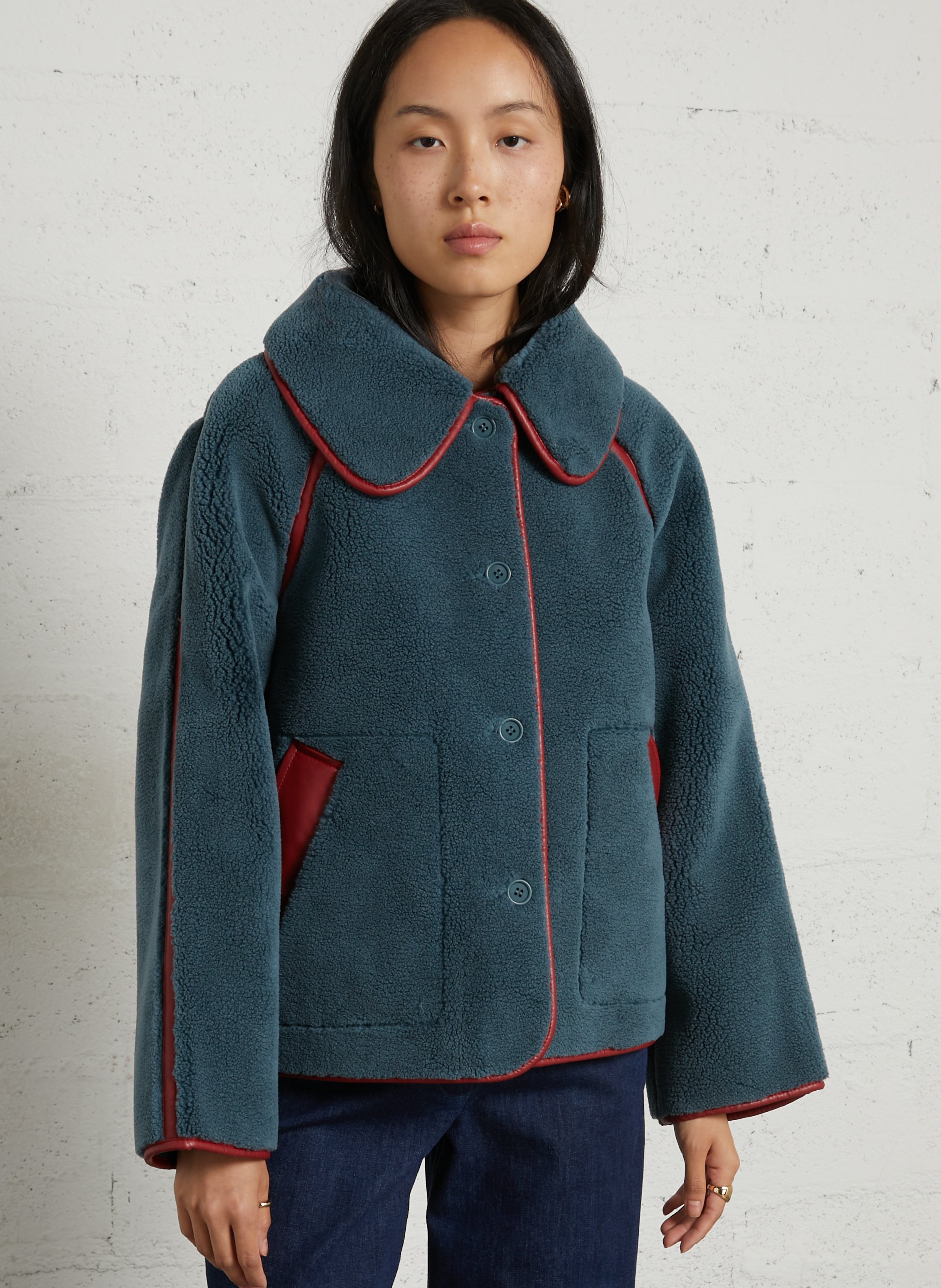 Straight jacket with Peter Pan collar in faux leather THE TINY BIG SISTER Blue