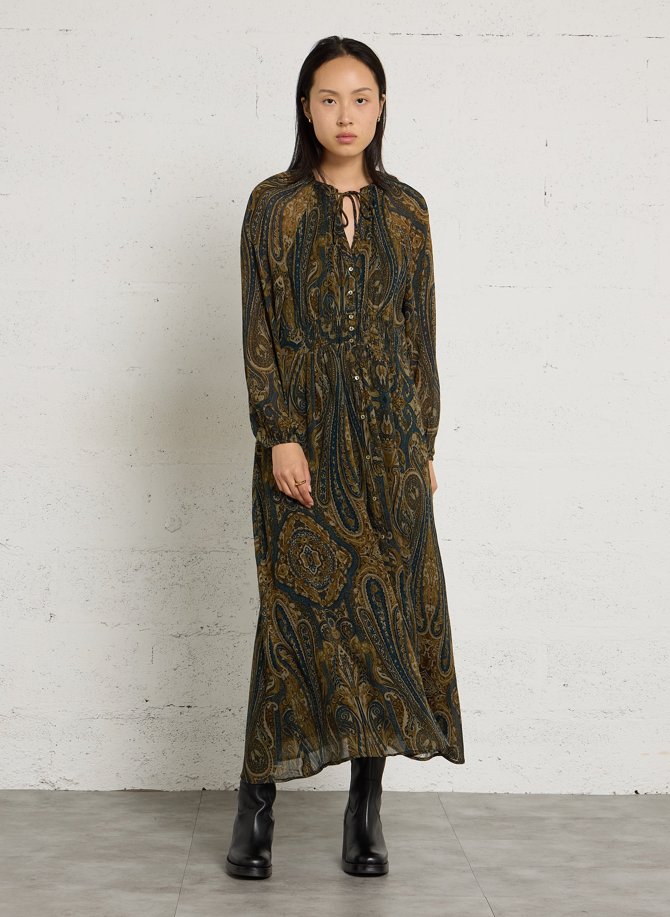 Halflange, getailleerde jurk met print MAISON 123 Groen