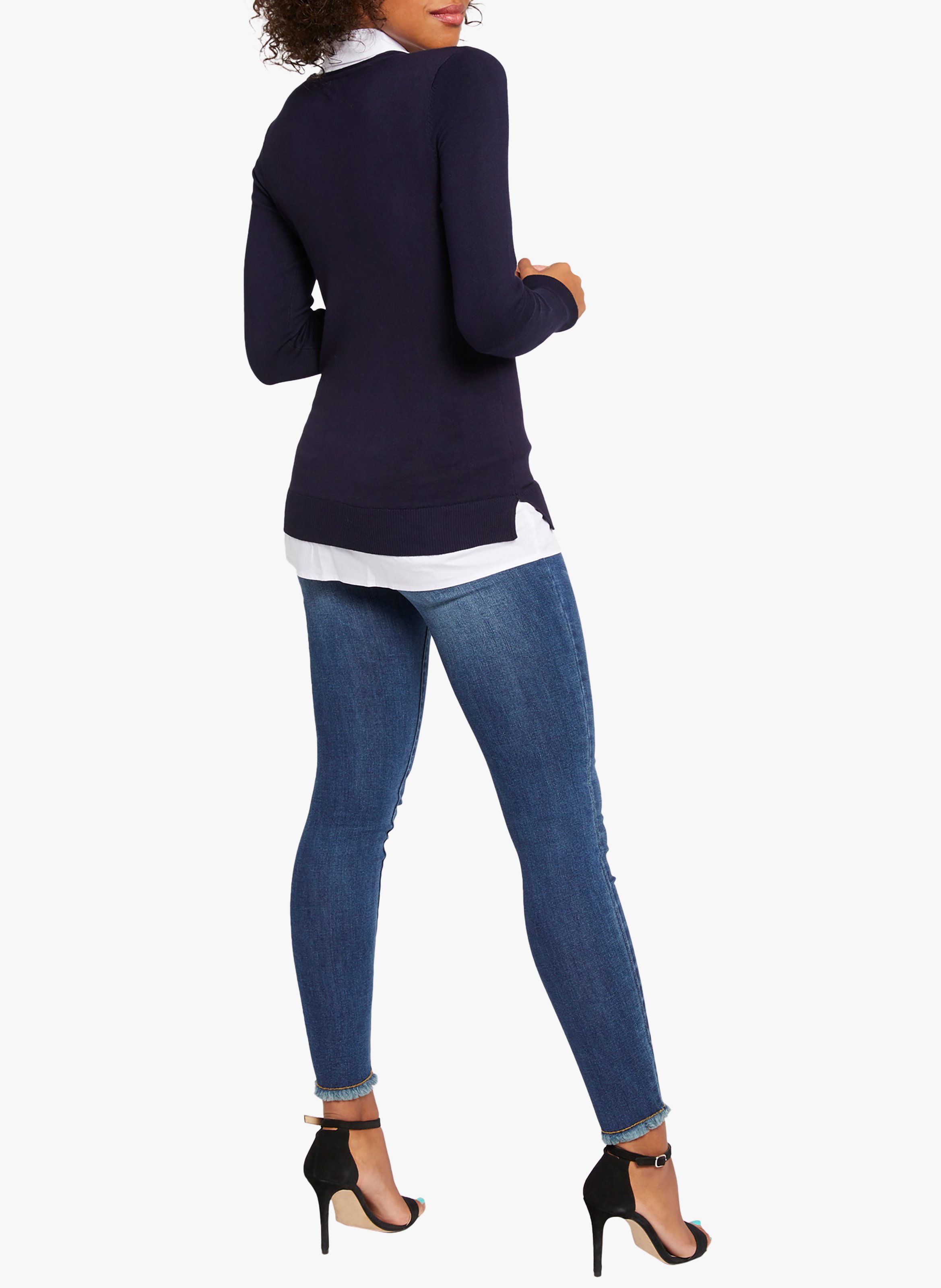 Pull col V en coton mélangé MORGAN Bleu