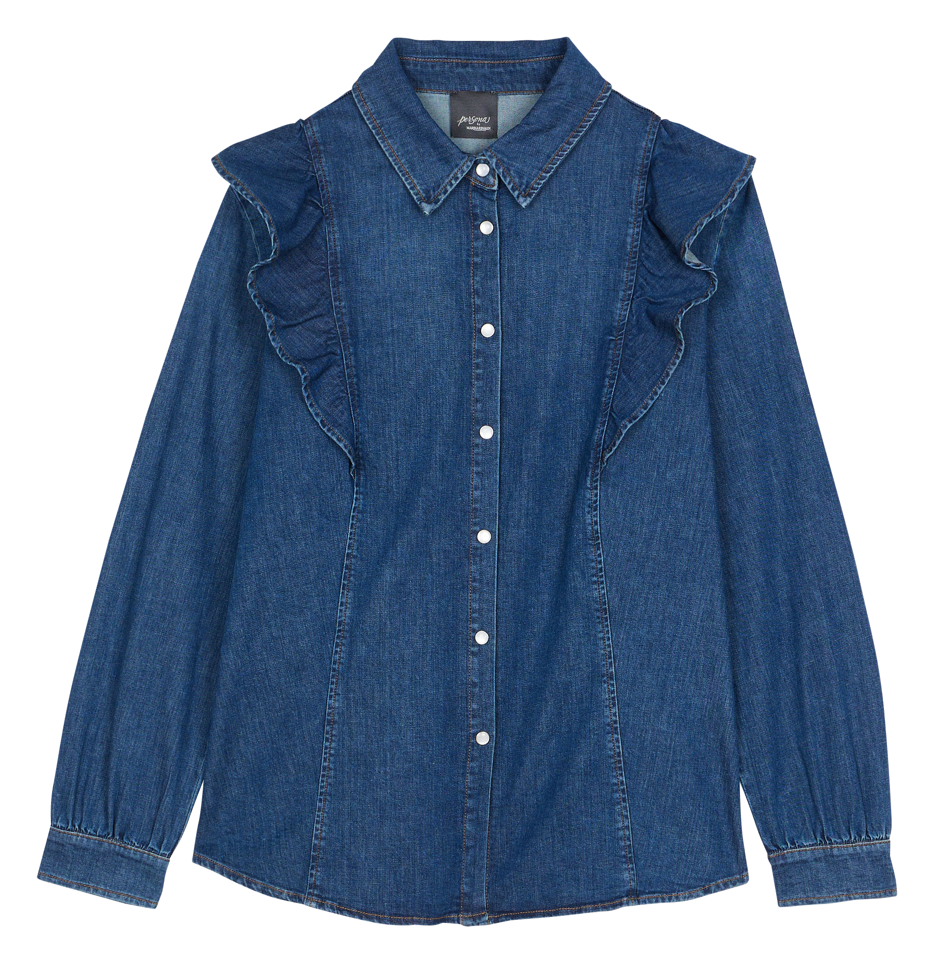 Ruffled denim shirt PERSONA by Marina Rinaldi Blue