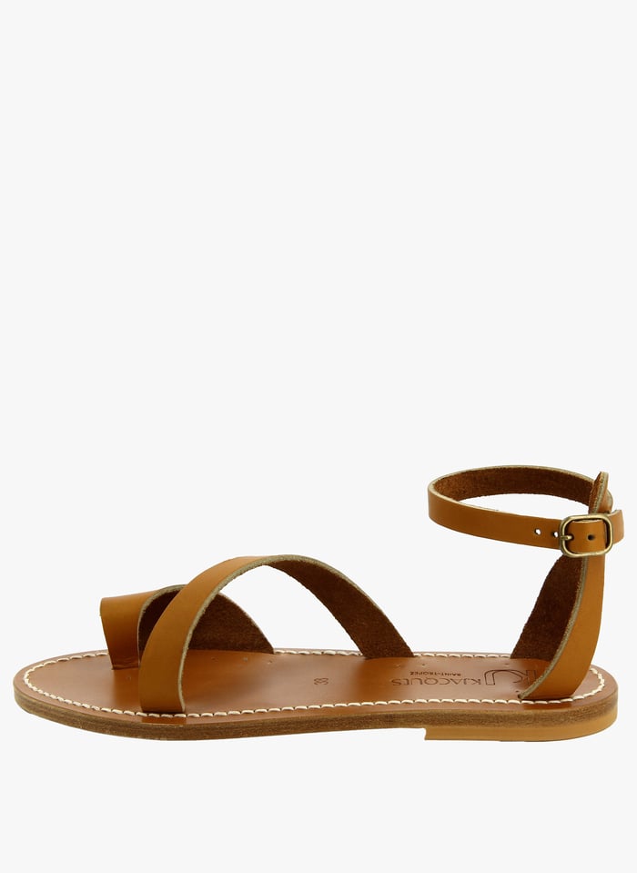 Sandales plates cuir sales naturel