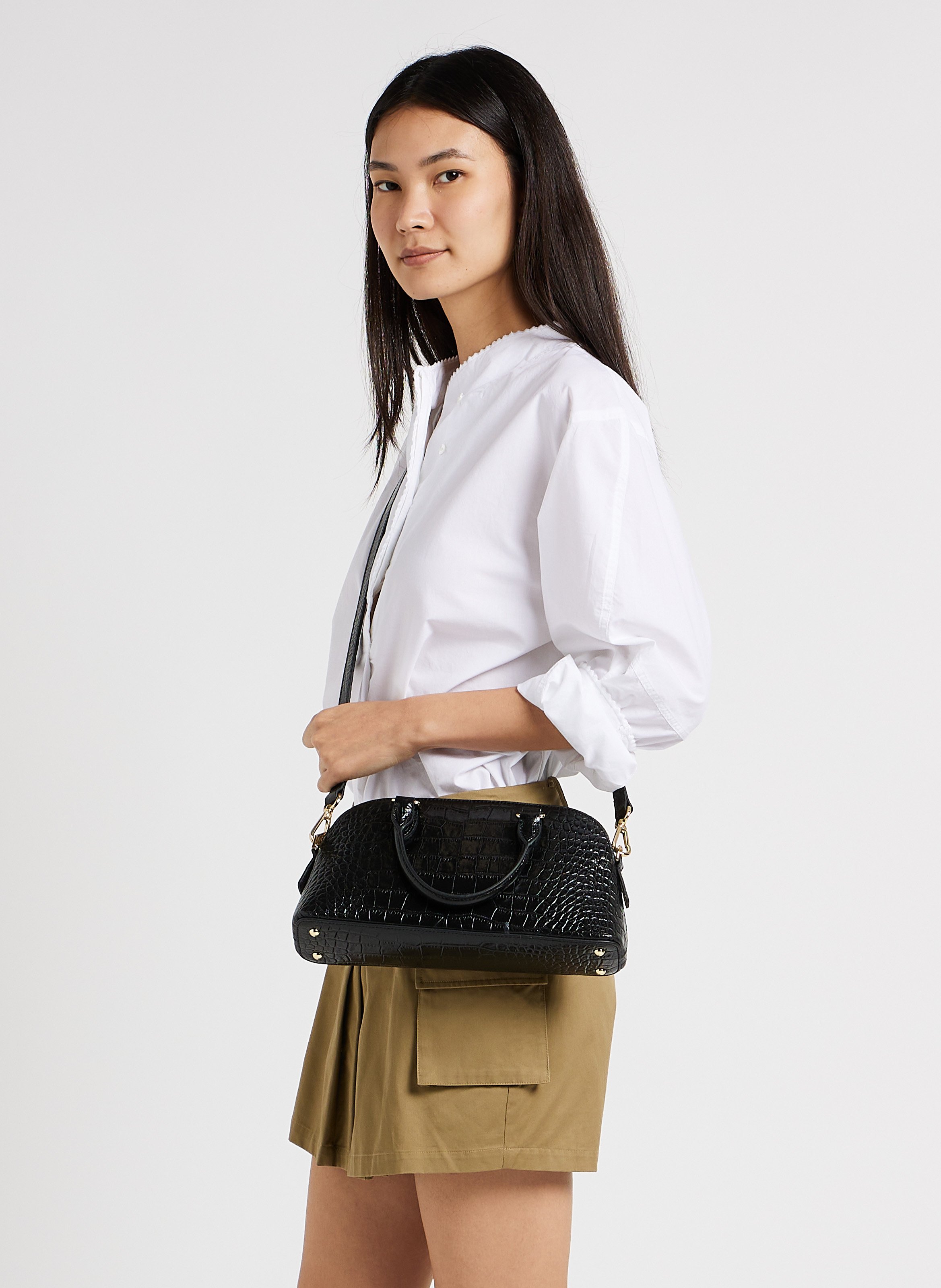 Halbmond-Tasche aus geprägtem Krokodilleder LANCASTER PARIS Schwarz