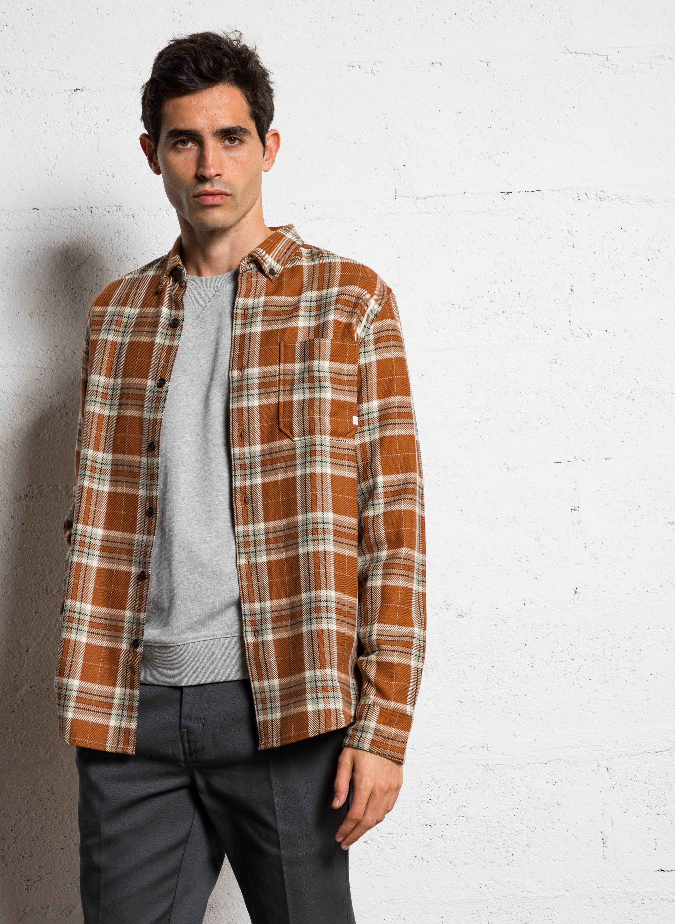 Straight organic cotton shirt with checks FARAH Brown