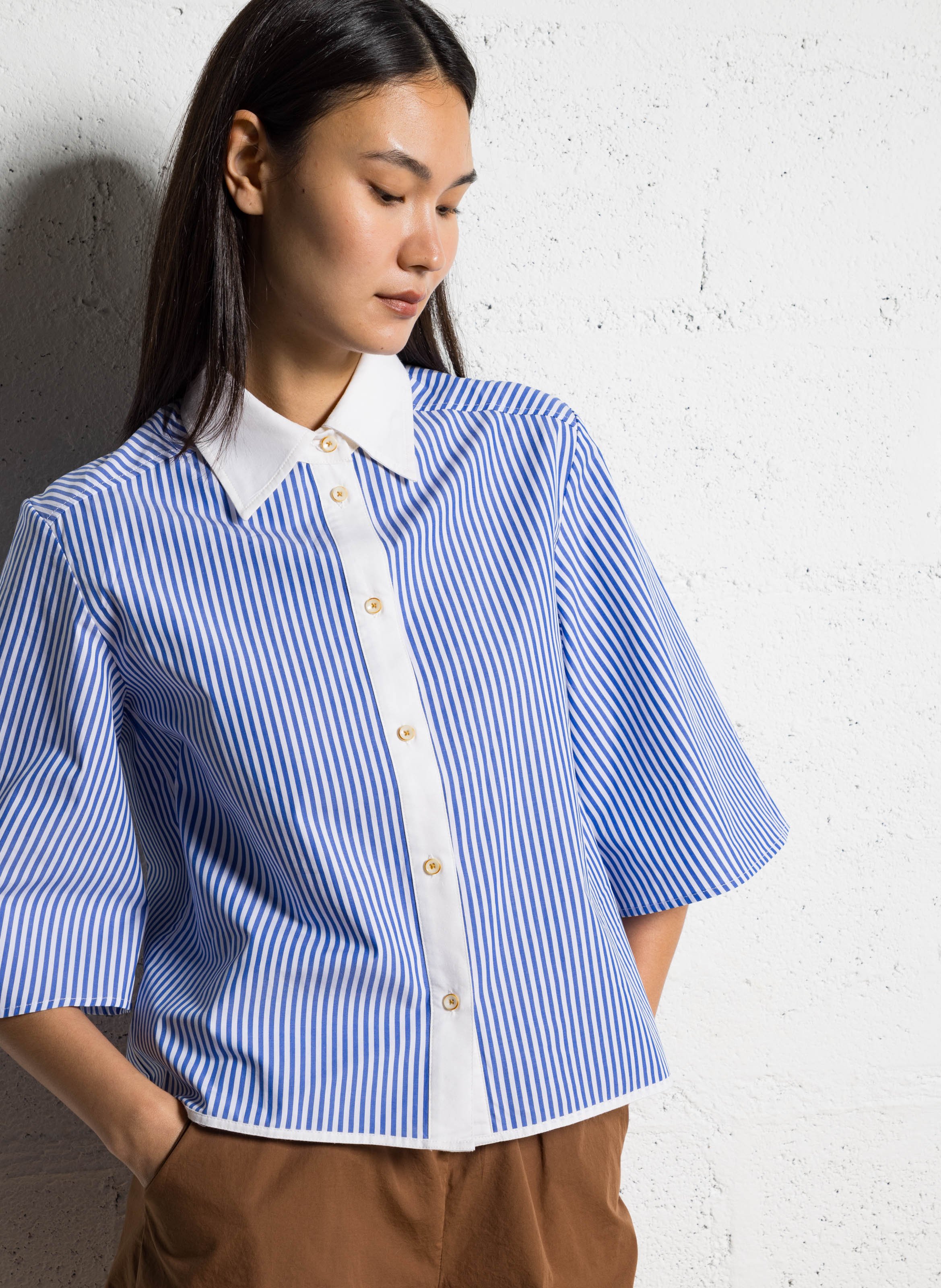 Loose-fit cotton shirt with classic collar TINSELS Blue