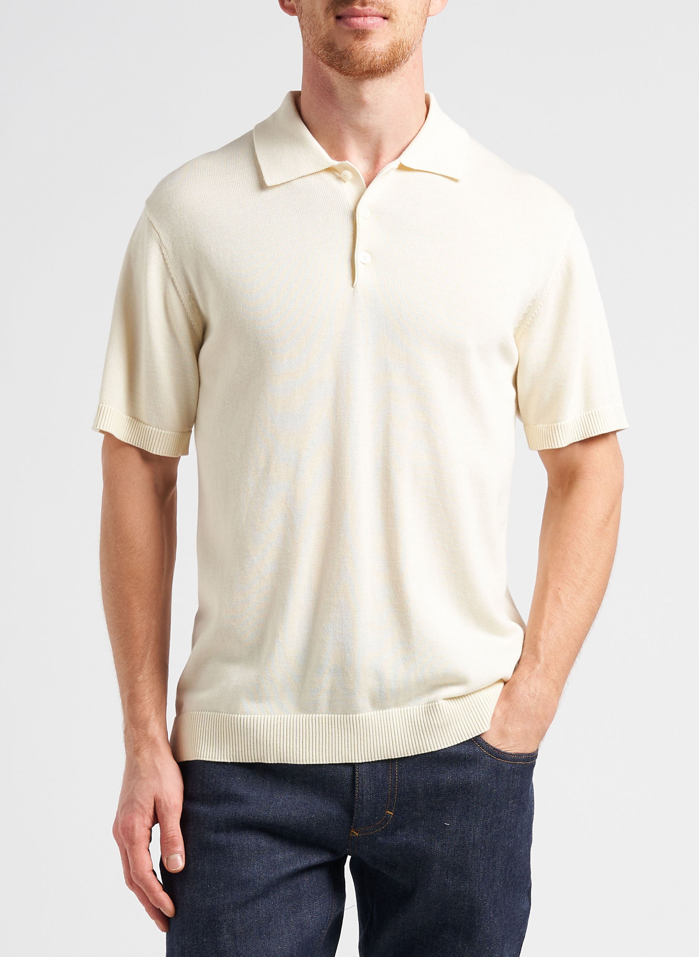 Regular-fit organic cotton-blend sweater with polo collar MINIMUM Blue