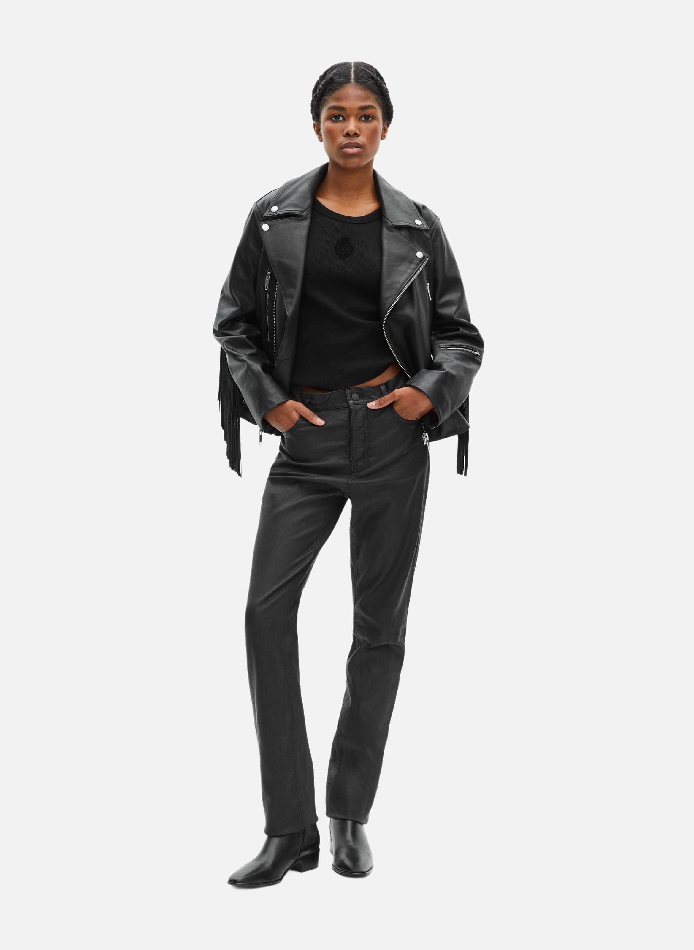 Leather fringed jacket THE KOOPLES Black