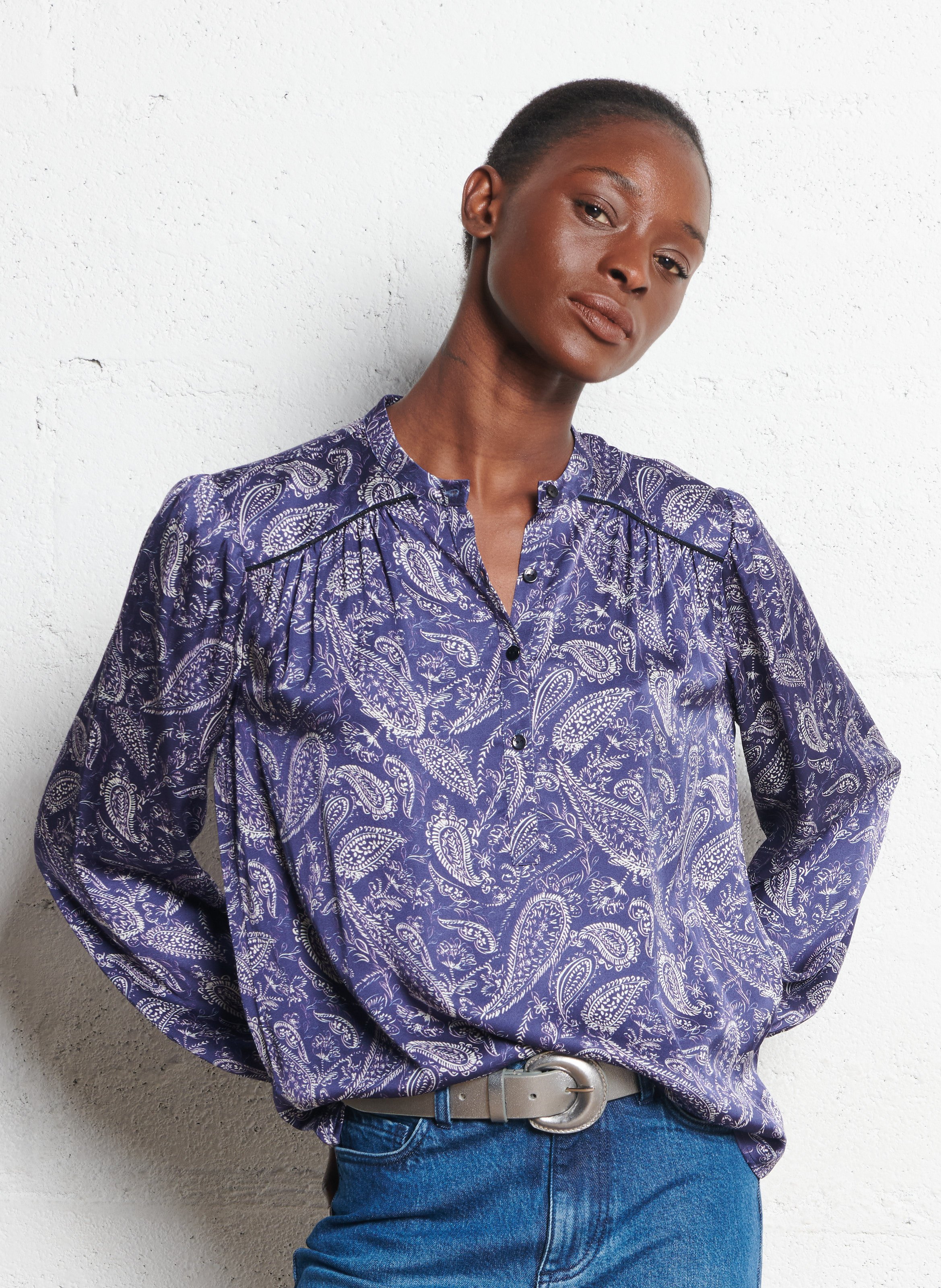 Printed straight shirt ONE STEP Blue