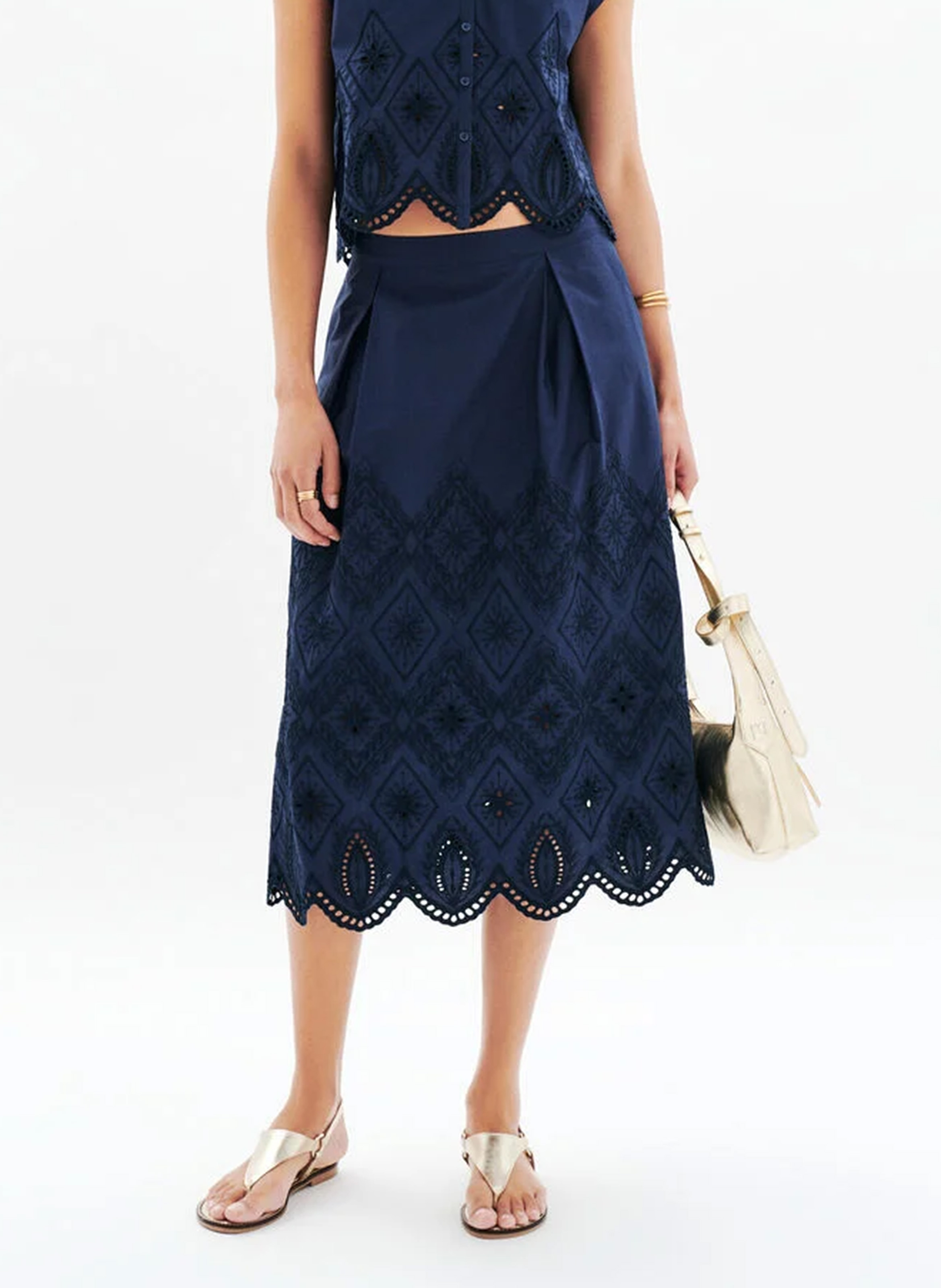 Jupe Longue Bleue à Fleurs Marks And Spencer – Taille 18 – Midi Flare – Polyester