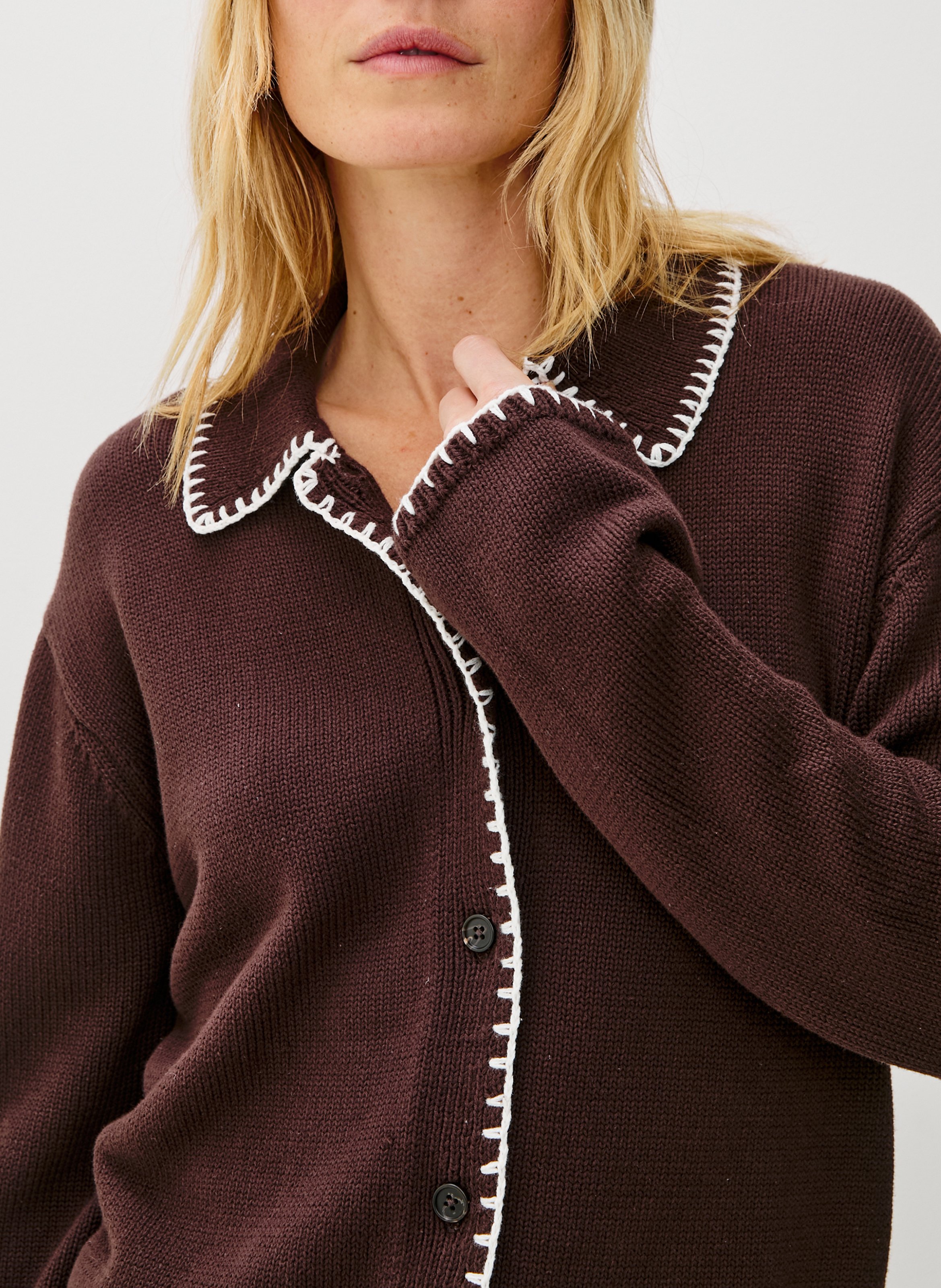 Cardigan ample boutonné en coton RAILS Marron