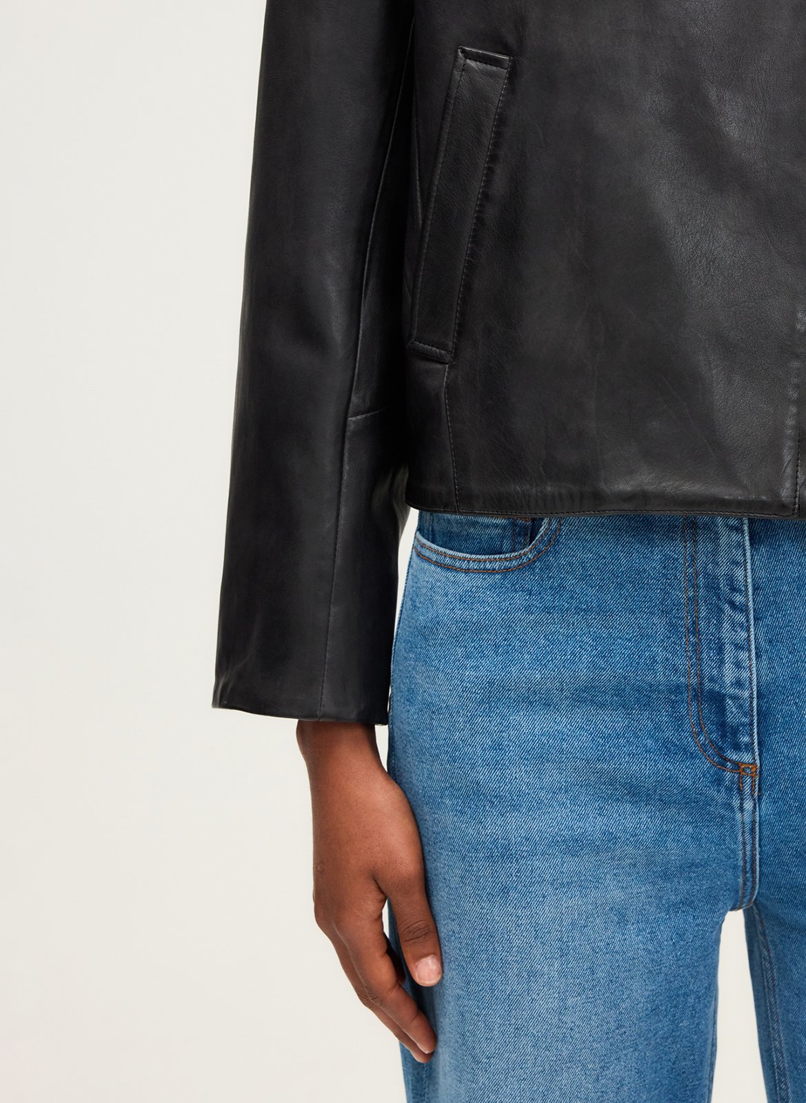 Straight jacket with a leather lapel PABLO Black