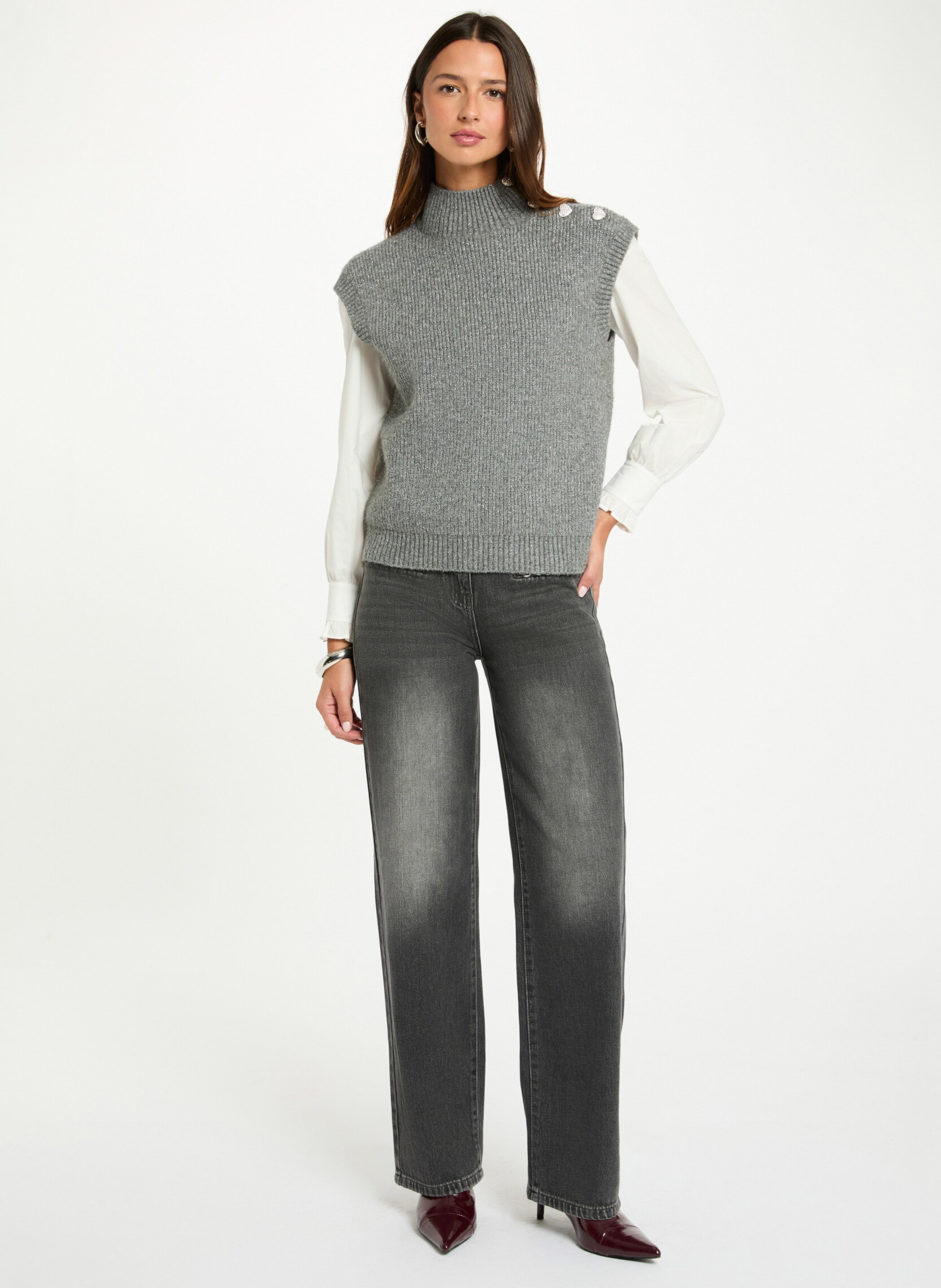 Pull col montant  MORGAN Gris