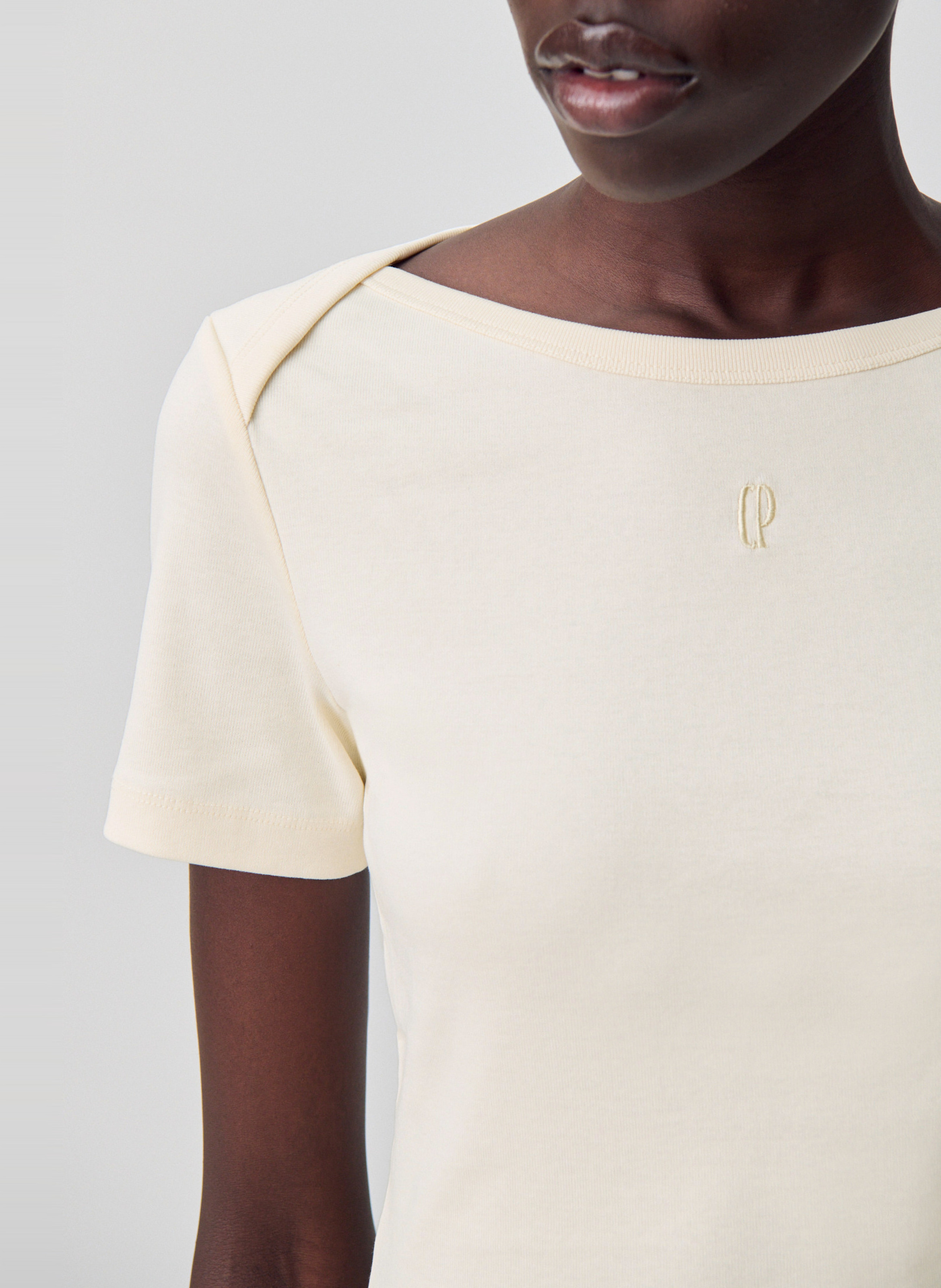 Fitted boat neck T-shirt CLAUDIE PIERLOT Beige