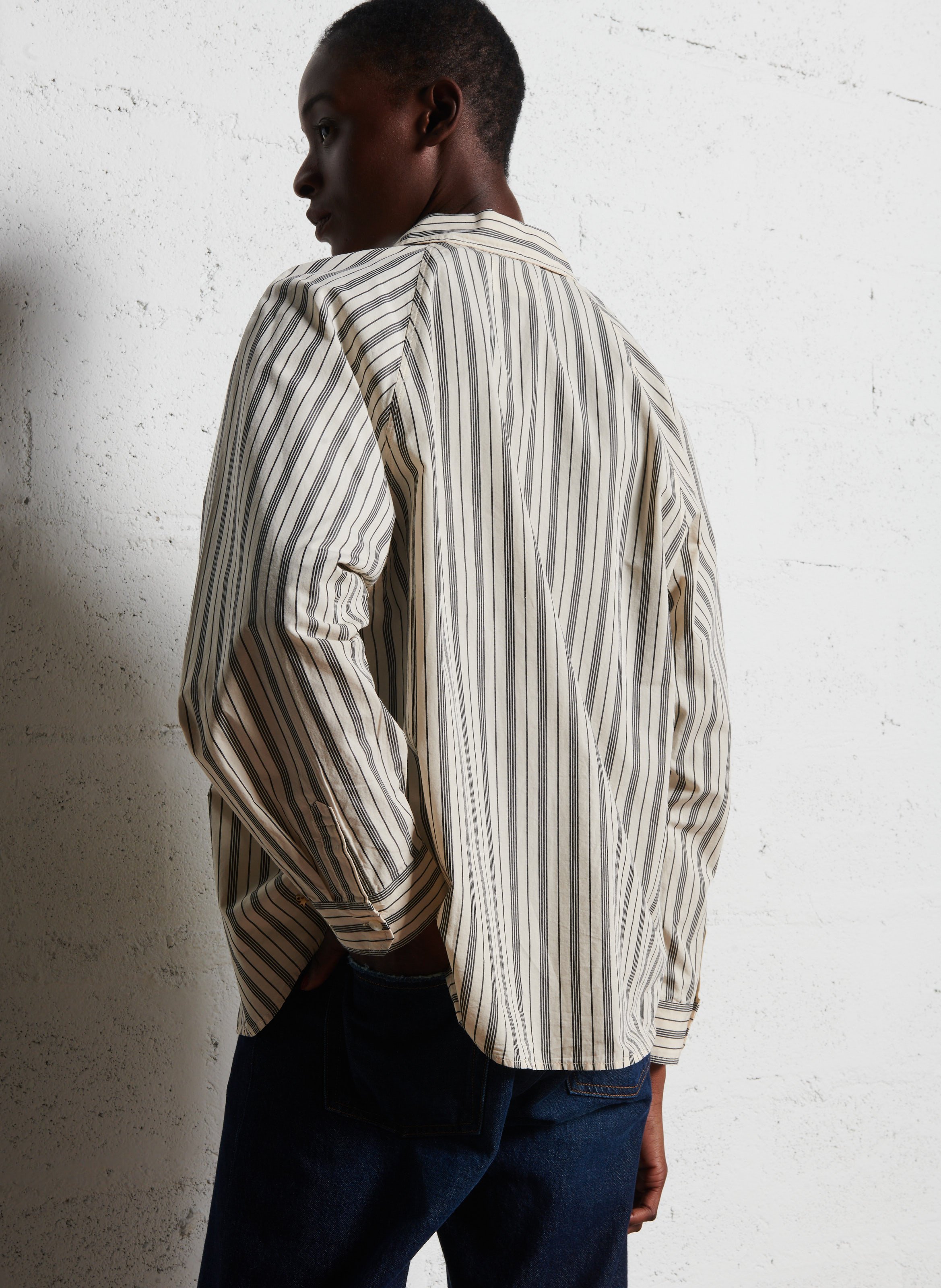 Oversized striped cotton shirt DES PETITS HAUTS Beige