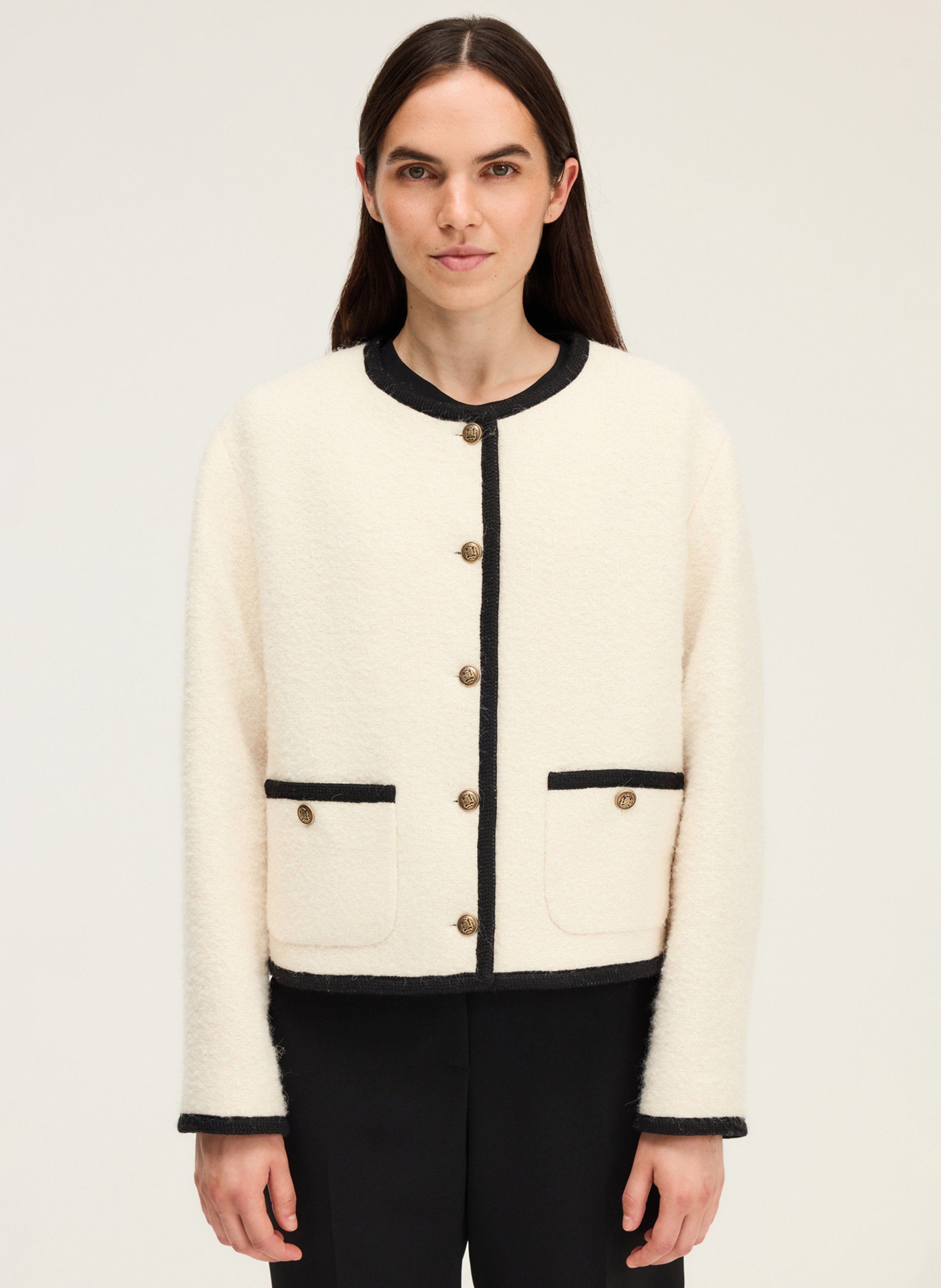 Round neck jacket in mixed cotton and wool PABLO Beige