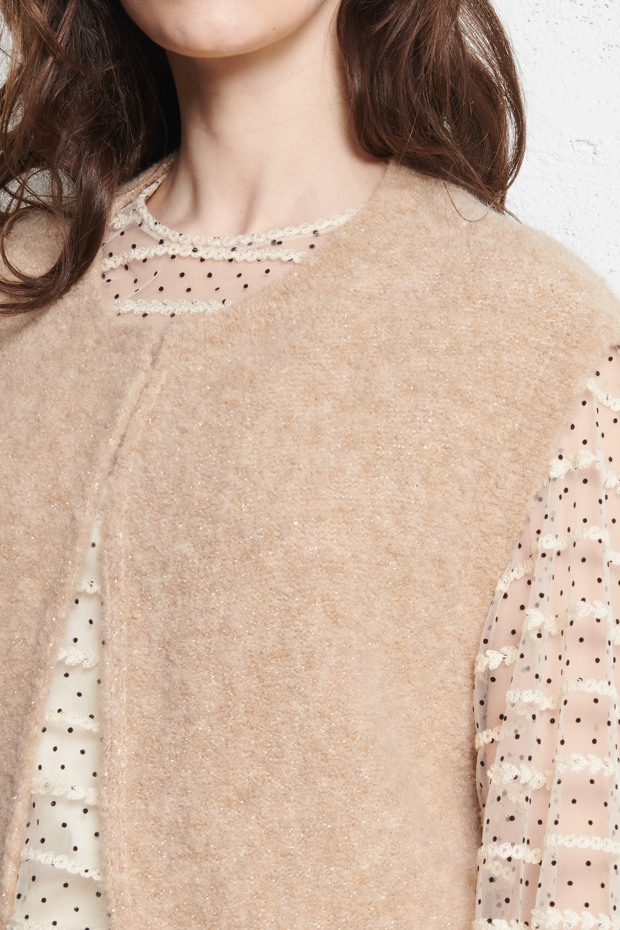 Round-neck mixed-knit cardigan DES PETITS HAUTS Beige