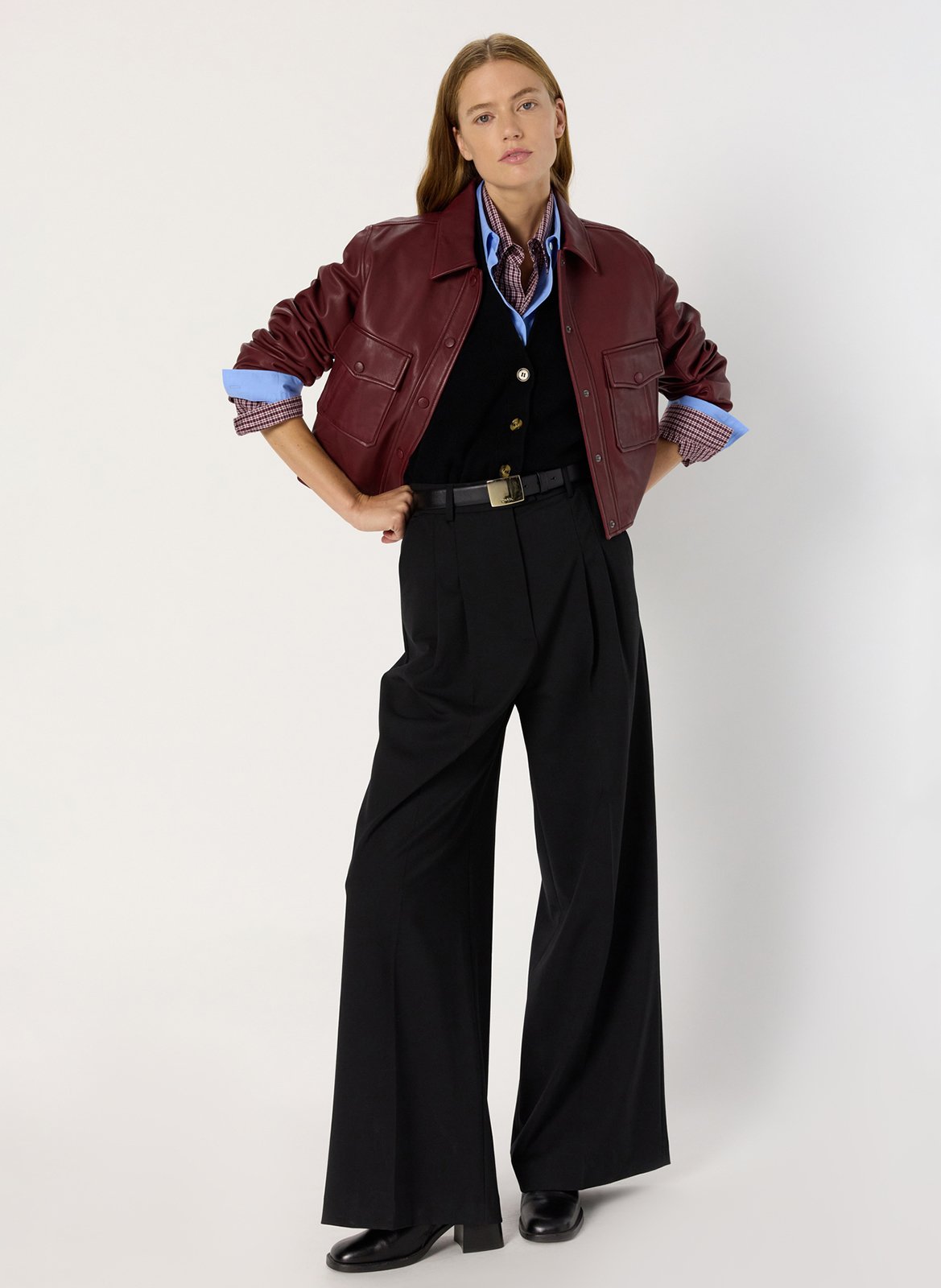 Veste col classique en cuir GERARD DAREL Rouge