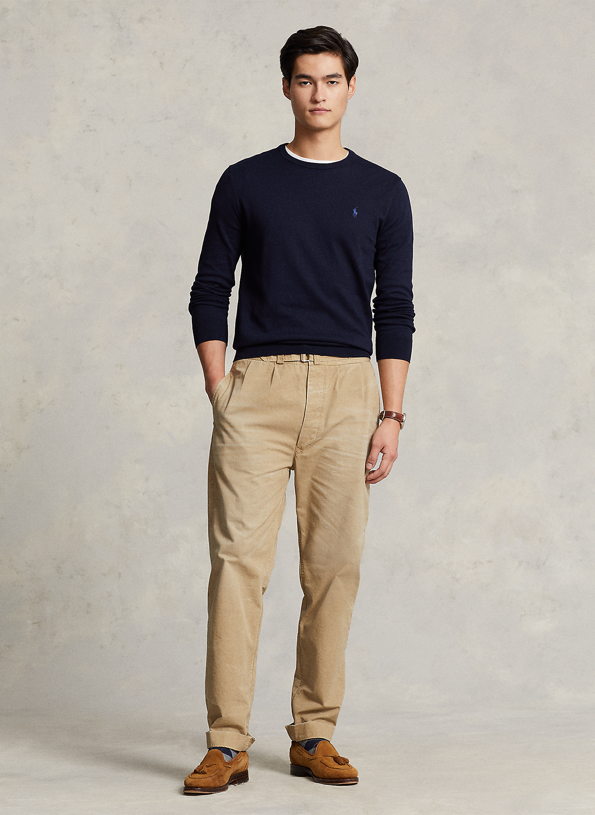 Slim-fit pima cotton sweater with Pony Player and round collar POLO RALPH LAUREN Blue