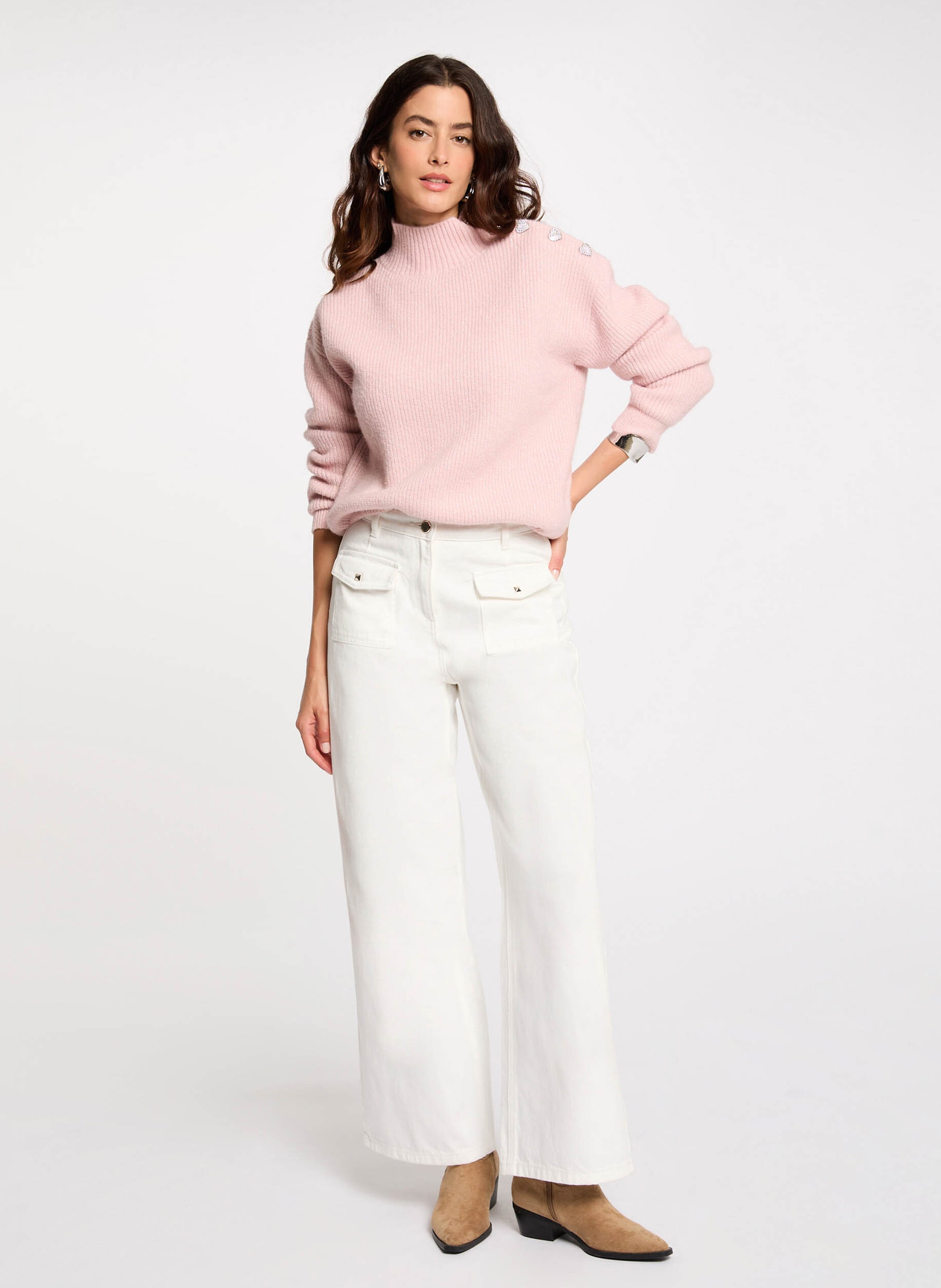 Rechte trui met hoge kraag MORGAN Roze