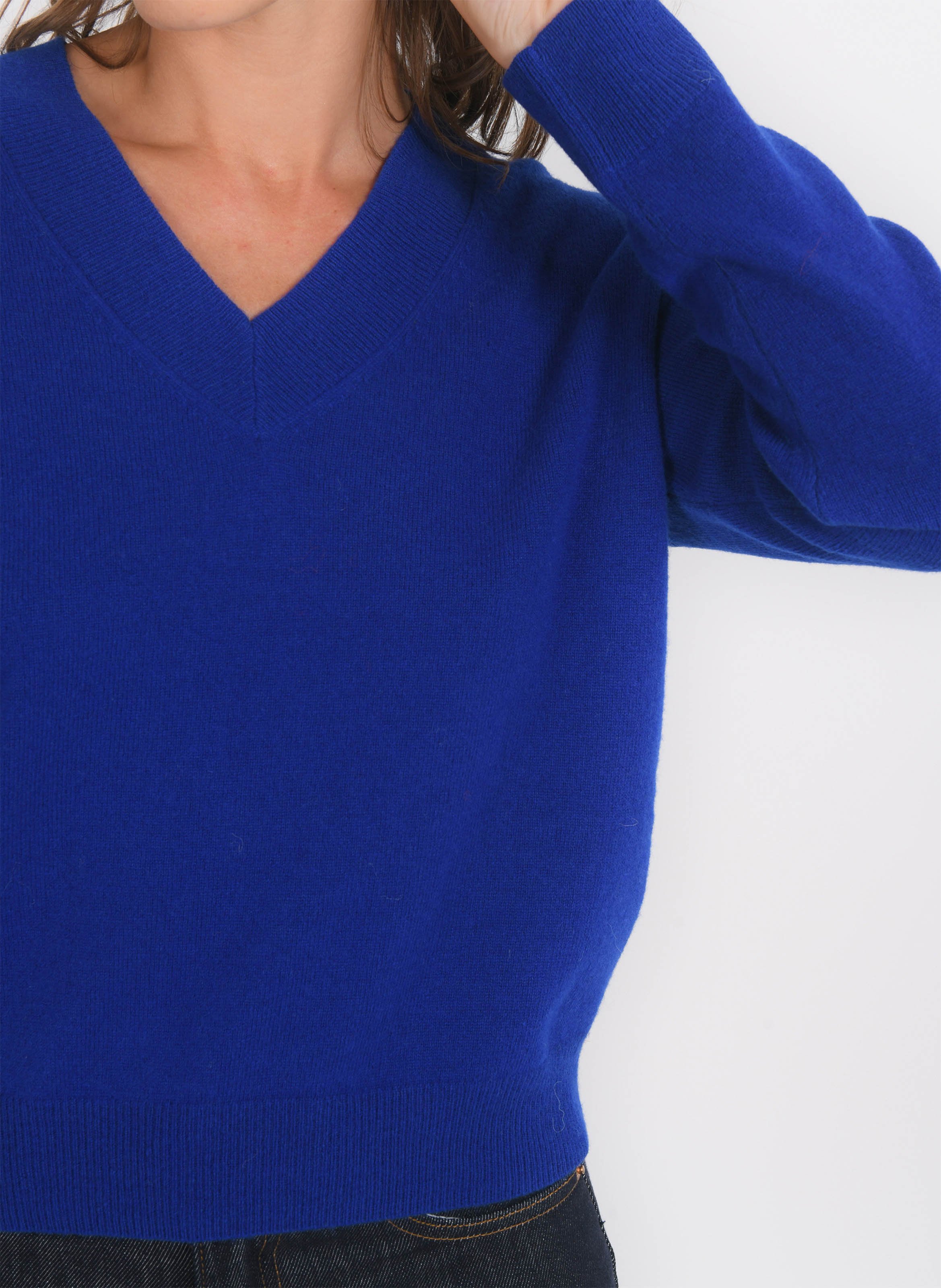 Pull ample col V en laine et cachemire KOOKAI Bleu