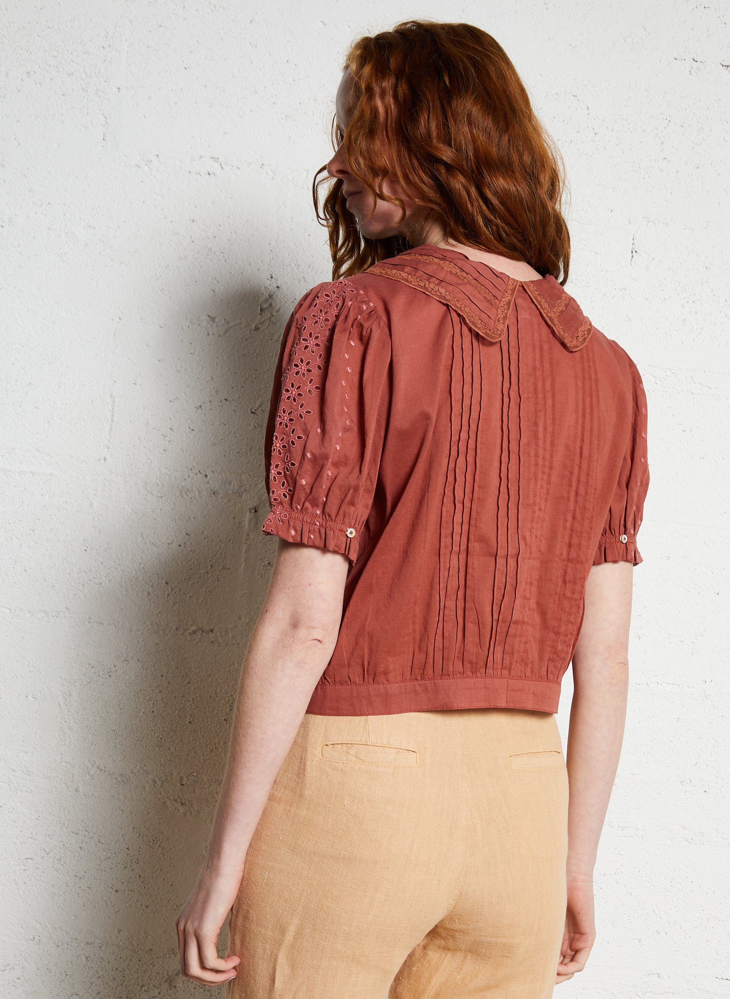 Blouse col à ravers en coton bio EMILE ET IDA Rouge