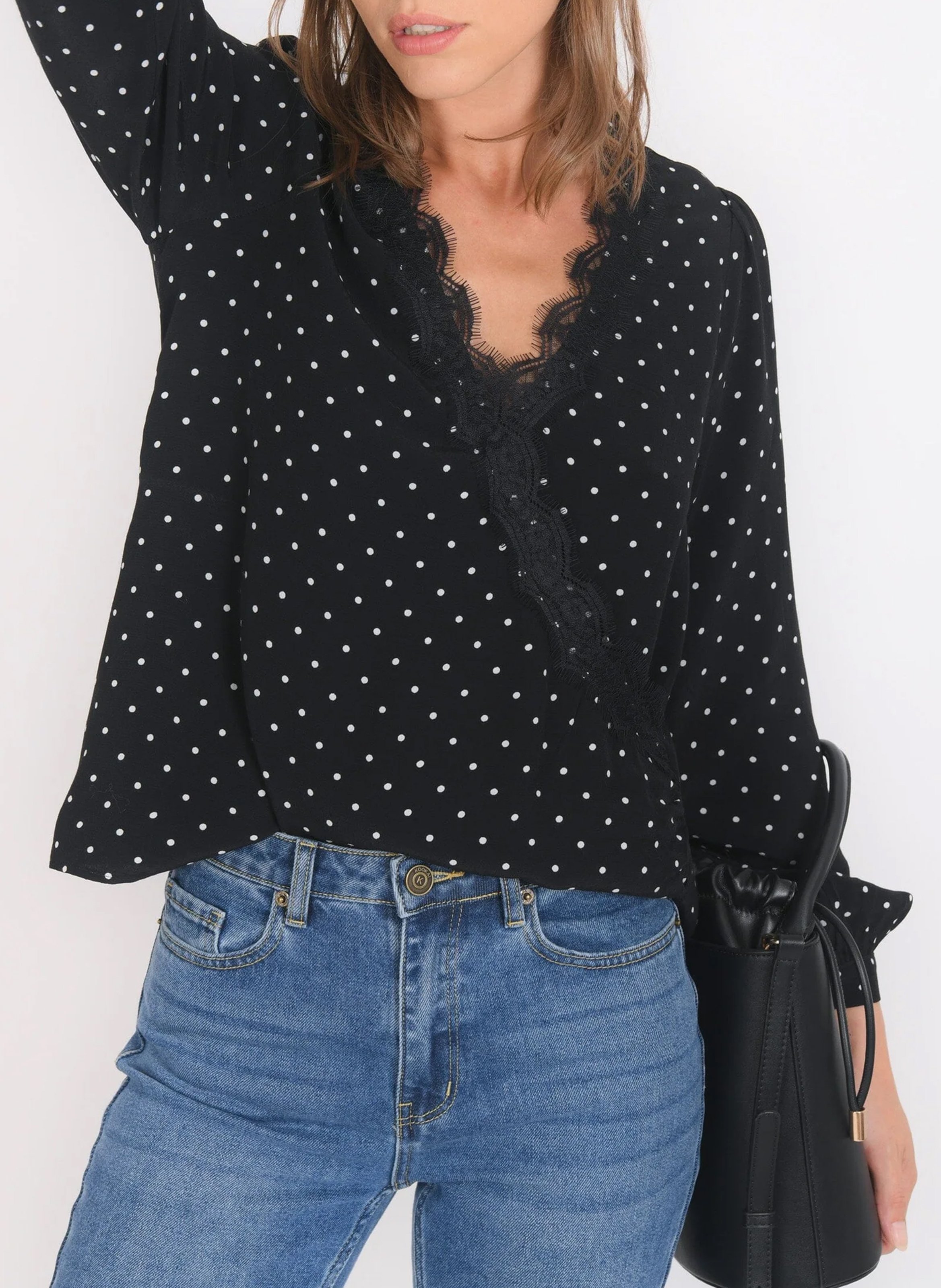 Rechte cropped top met polkadots KOOKAI Zwart