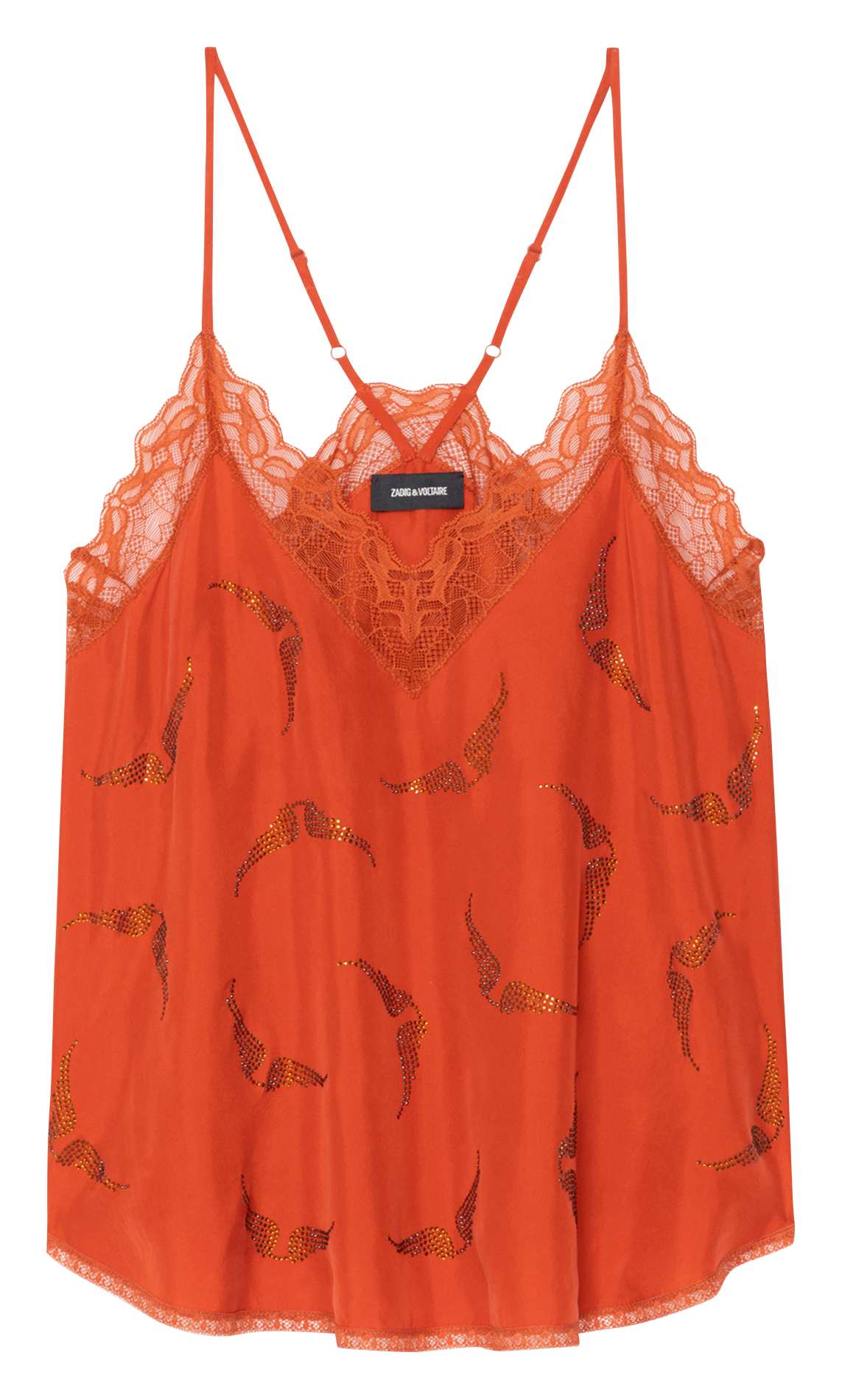 Top bretelles à strass et dentelle en soie ZADIG&VOLTAIRE Orange