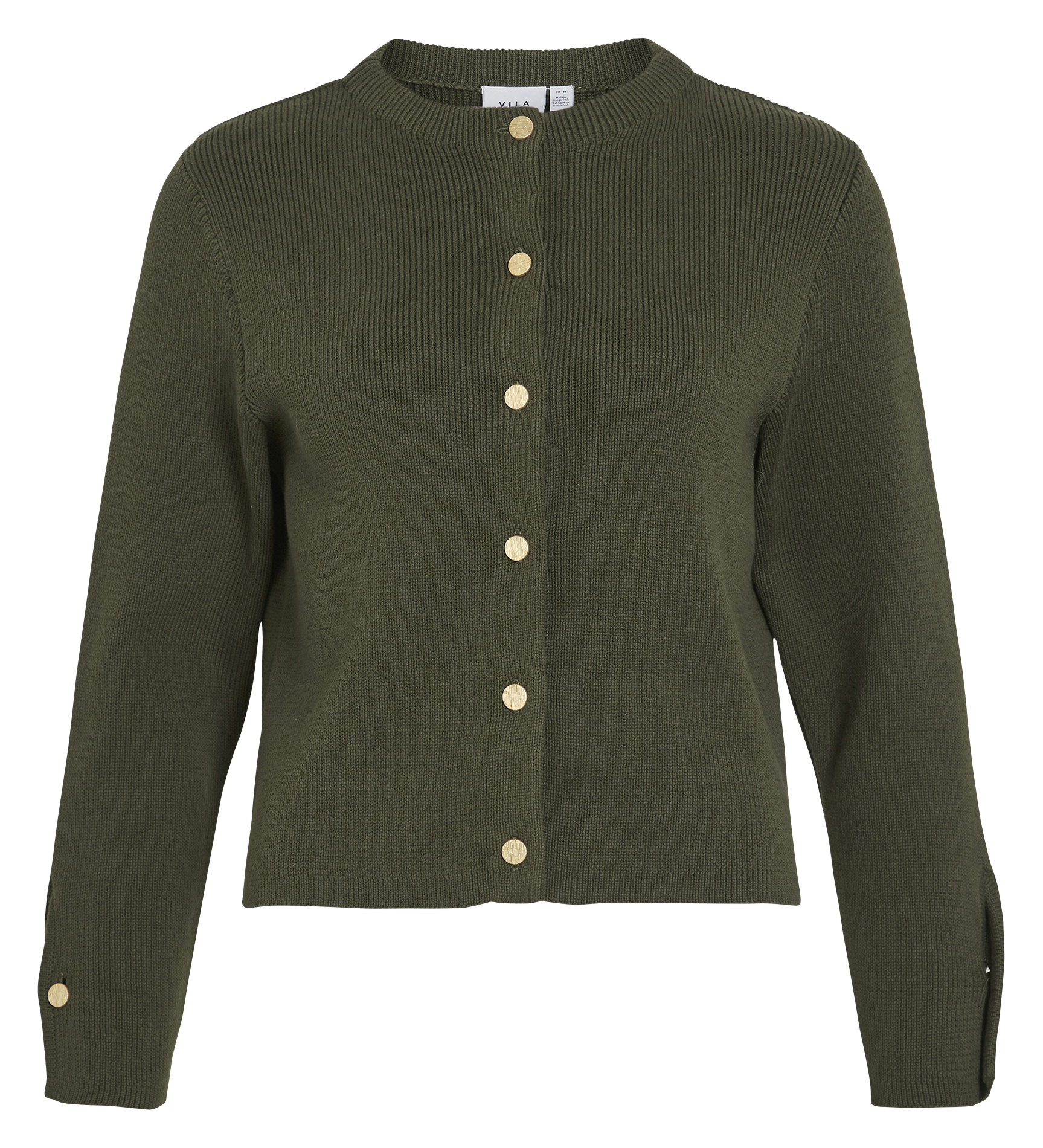 Round-neck cotton-blend cardigan VILA Green