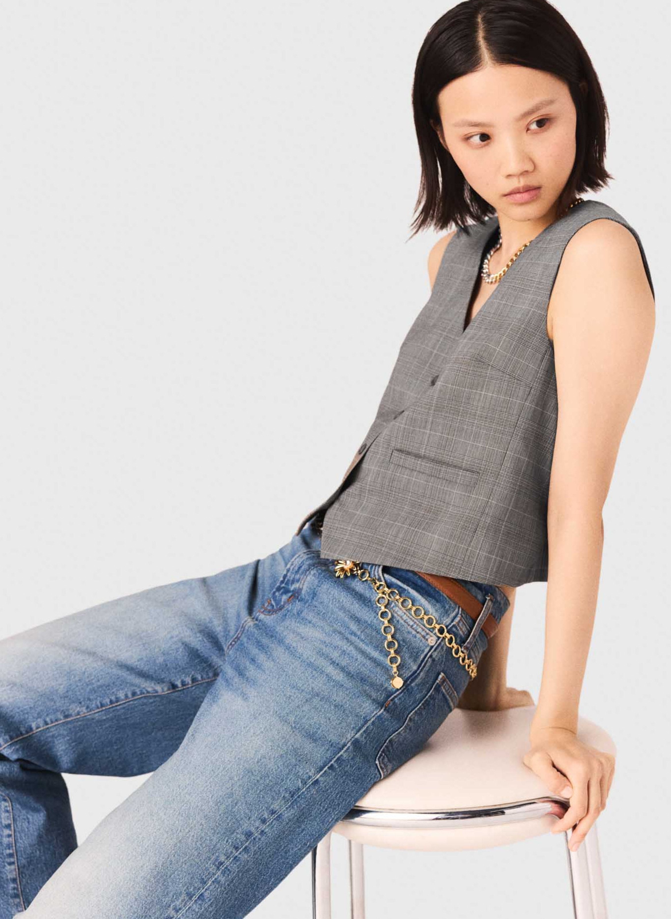 Gestreept vest van wol en kasjmier met V-hals MAJE Grijs