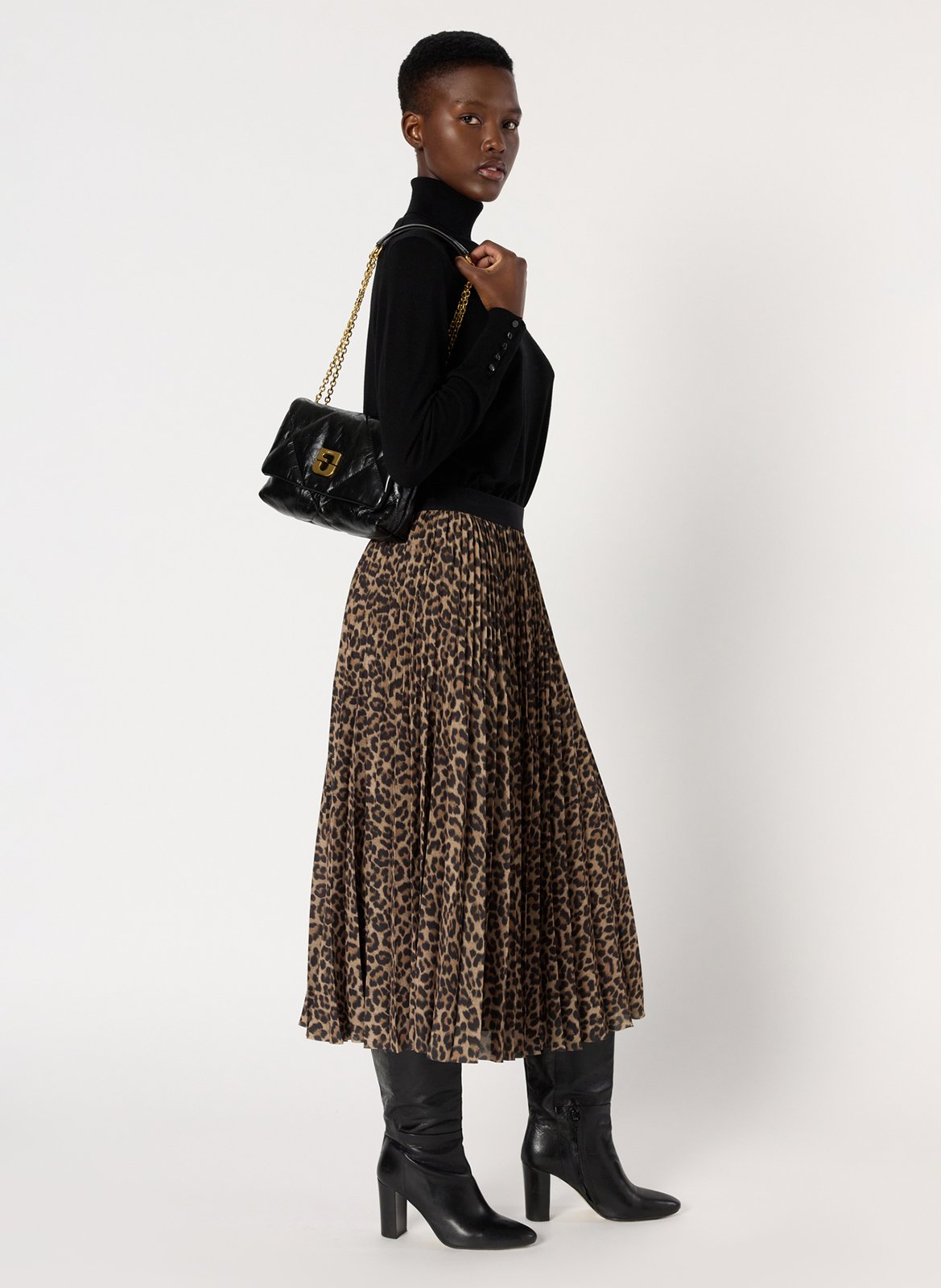 Jupe évasée plissée léopard GERARD DAREL Marron