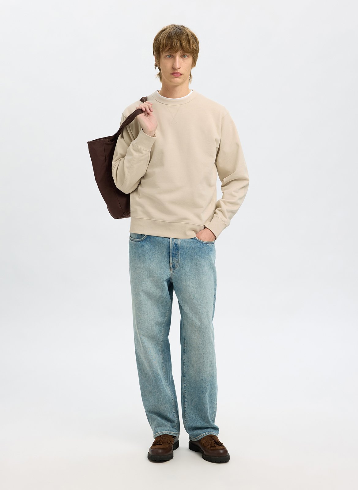 Sweat col rond SELECTED Beige