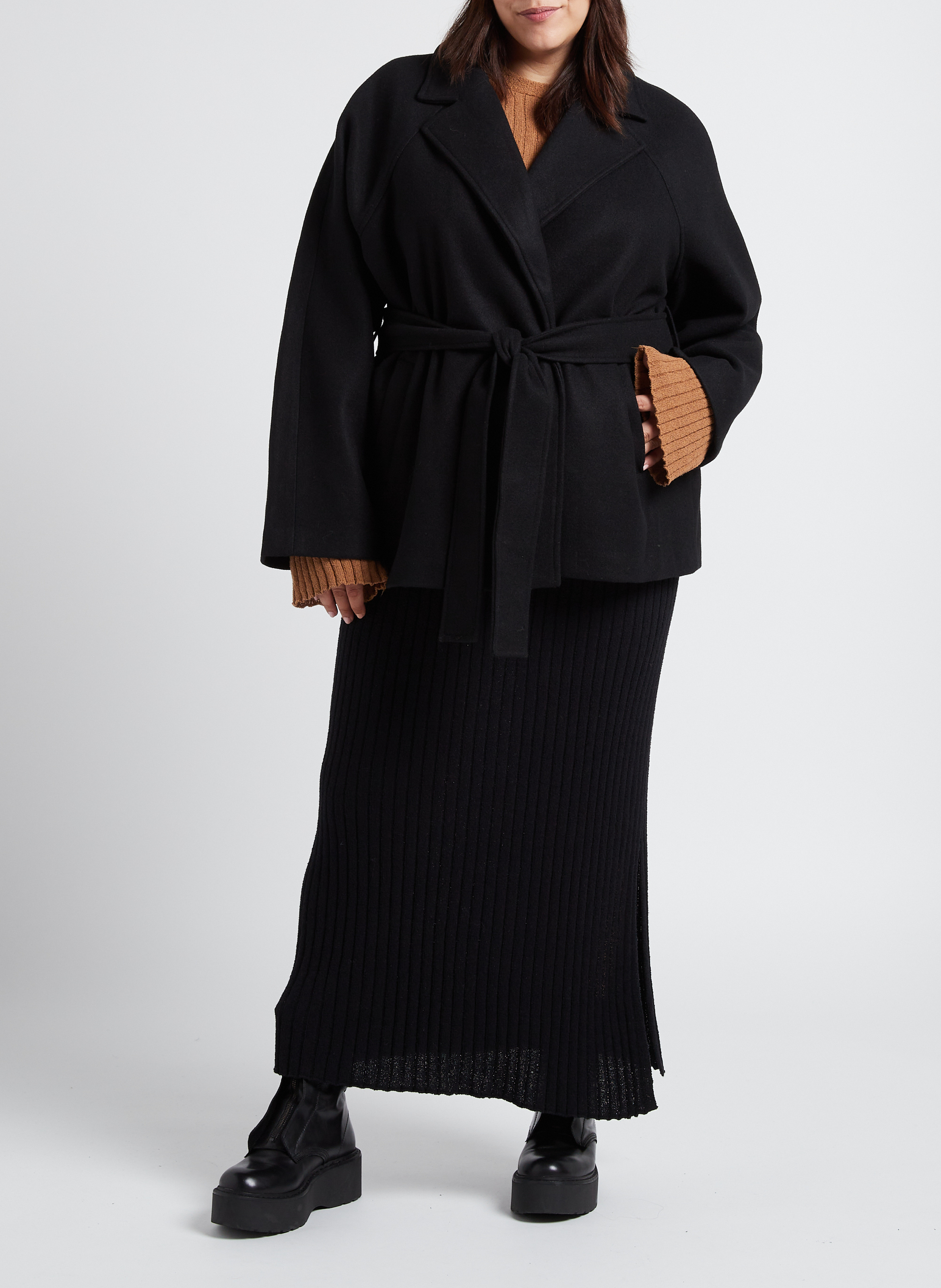 Cotton-blend midi skirt GINA TRICOT Black