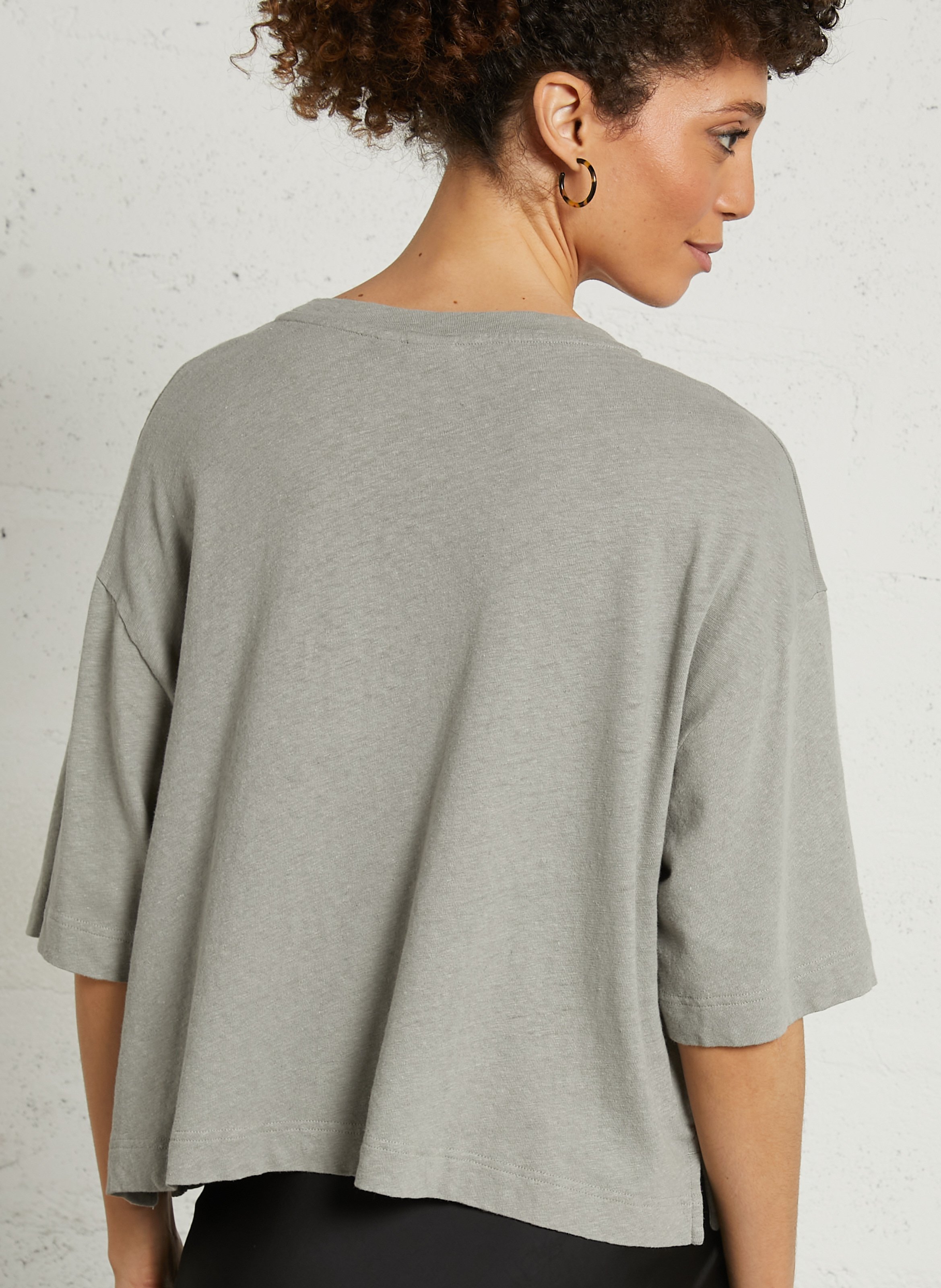 Oversized round neck t-shirt in cotton and linen BELLEROSE Grey