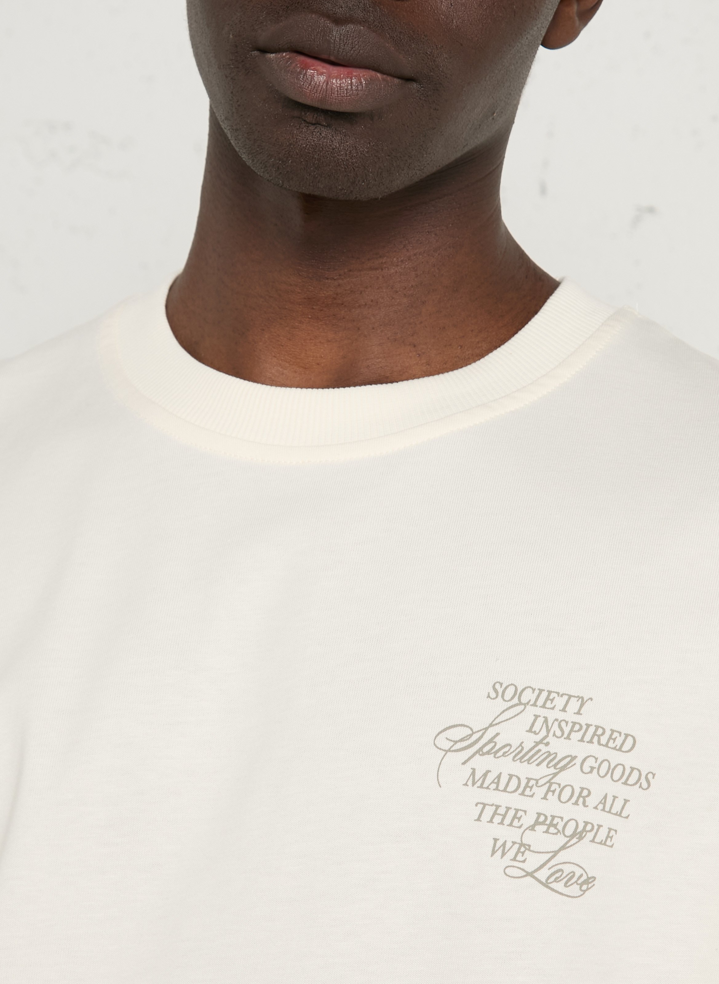 Tee-shirt droit col rond sérigraphié en coton organique LES DEUX Beige