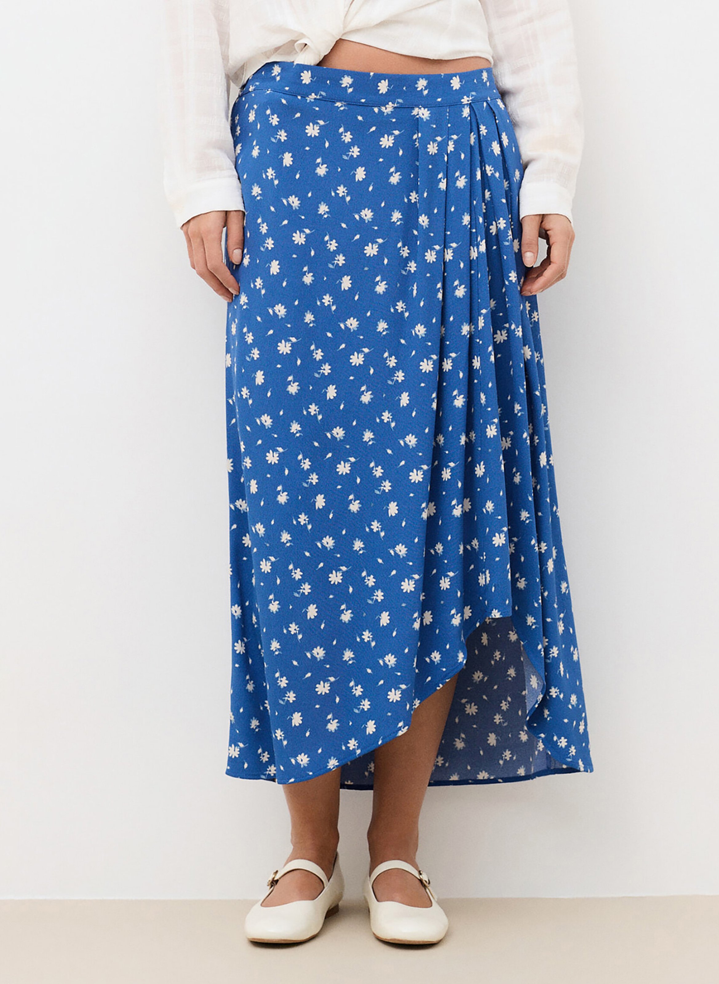 Jupe midi asymétrique à pois CAROLL Bleu