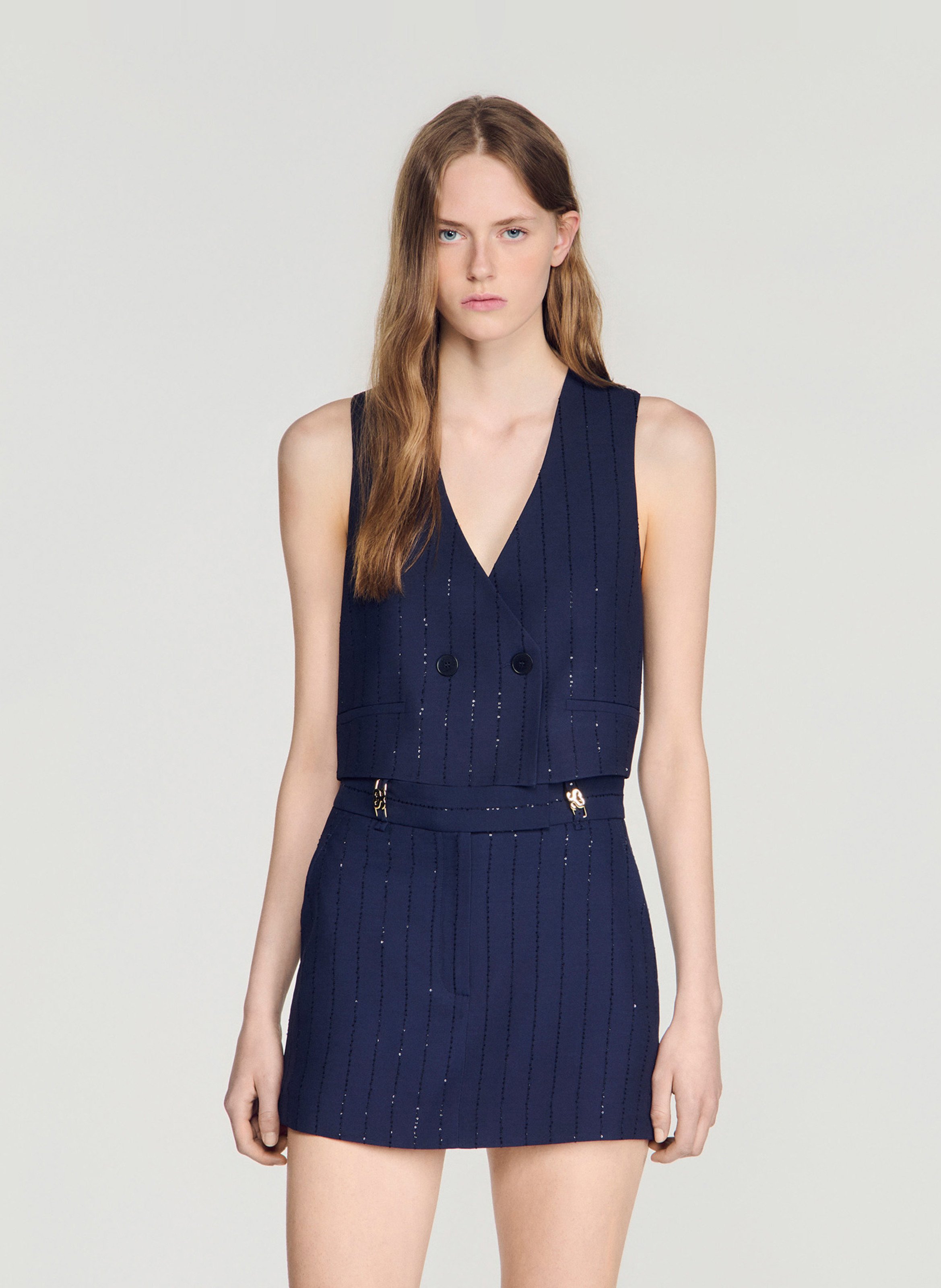 Jupe courte évasée à sequins SANDRO Blauw