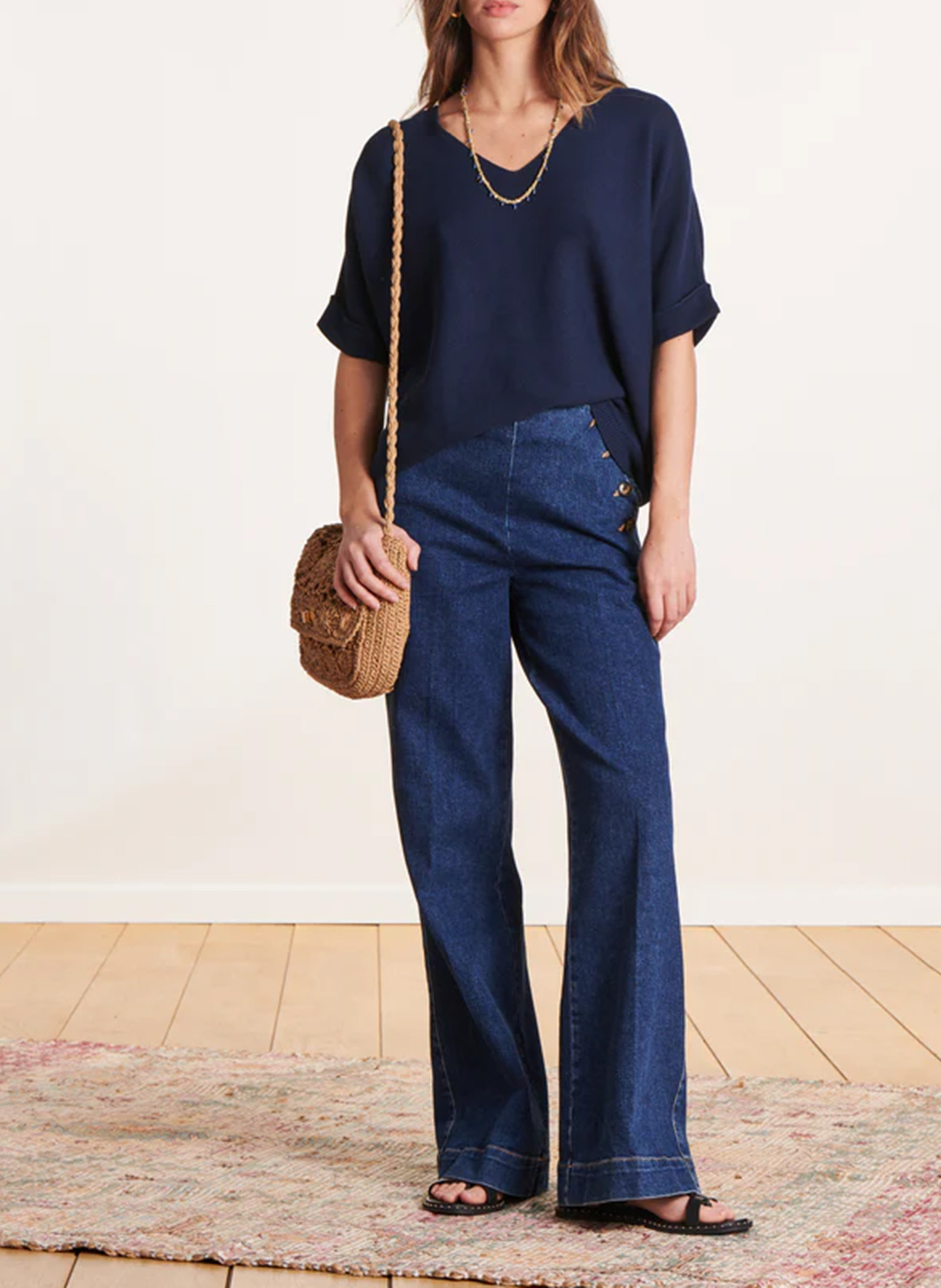 Loose-fit V-neck knit top LA FEE MARABOUTEE Blue