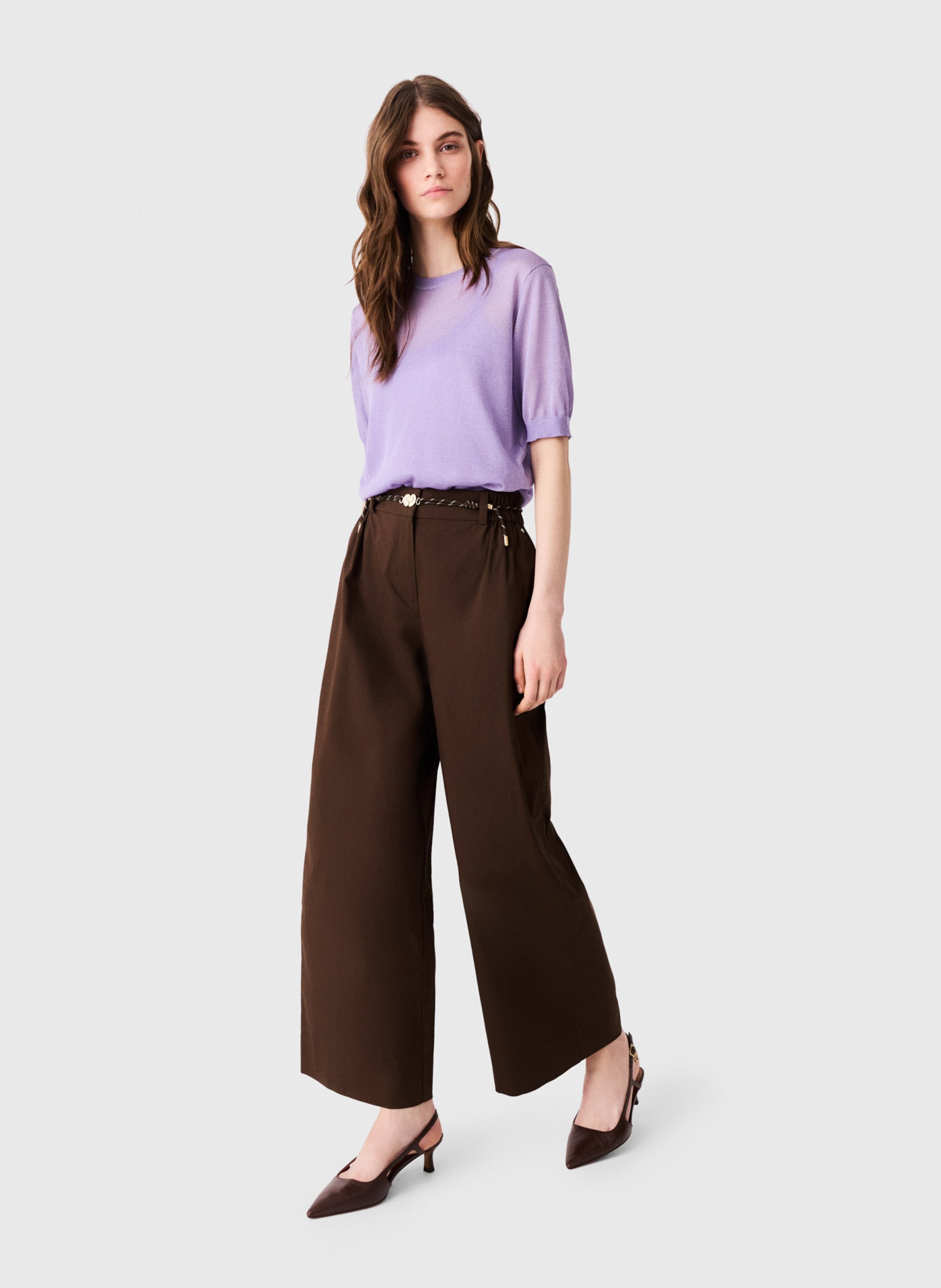 Wide-leg cotton-blend pants MAJE Brown